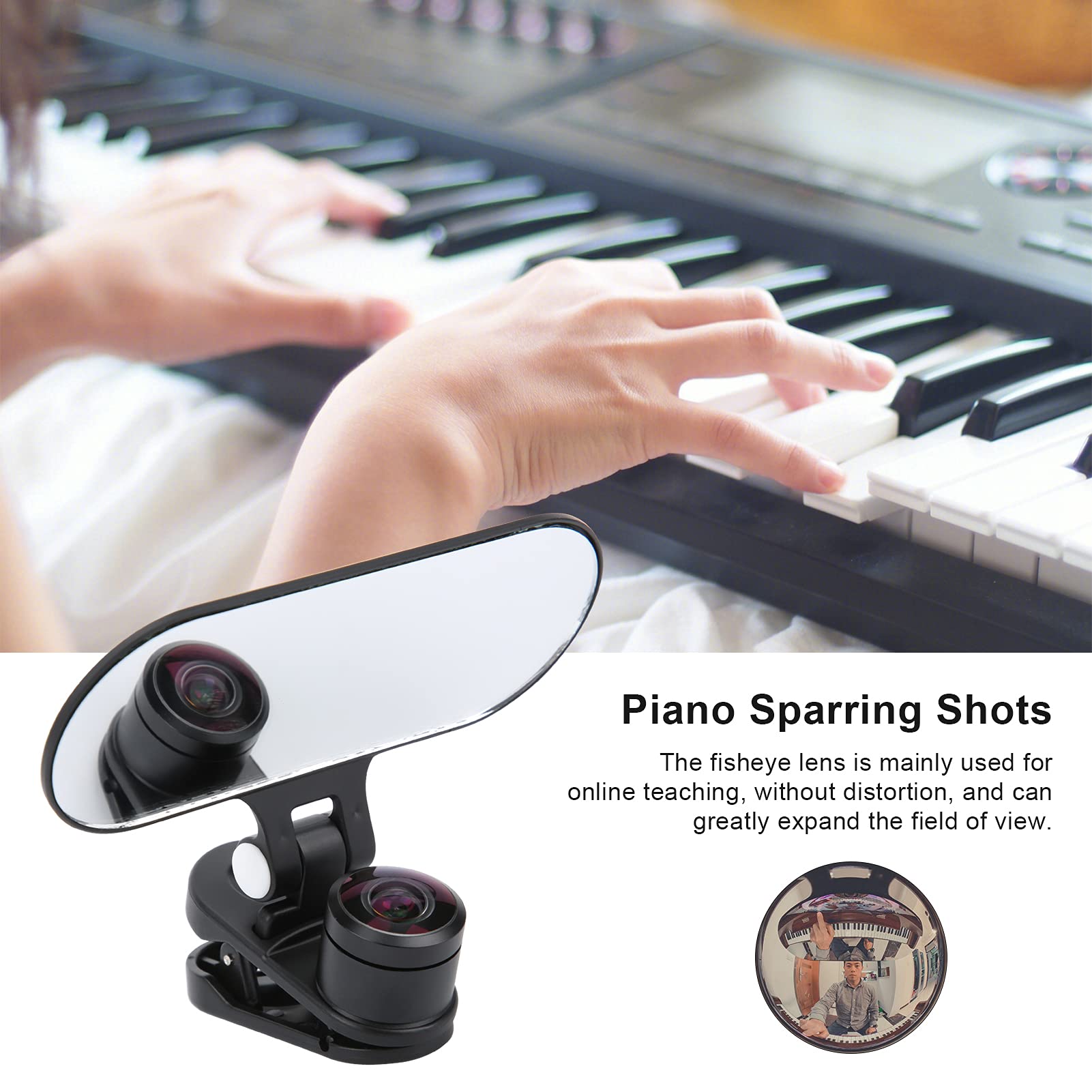 Lente di classe online, clip sull'insegnamento del pianoforte a lenti ampie dedicate ad angolo largo, piano pesce per lezione online