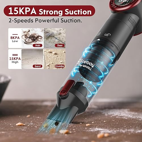 Miniatura 2 de Nicebay Aspiradora de mano inalámbrica, aspiradora de mano portátil de succión fuerte de 15 KPA, aspiradora de coche con pantalla LED, base de carga