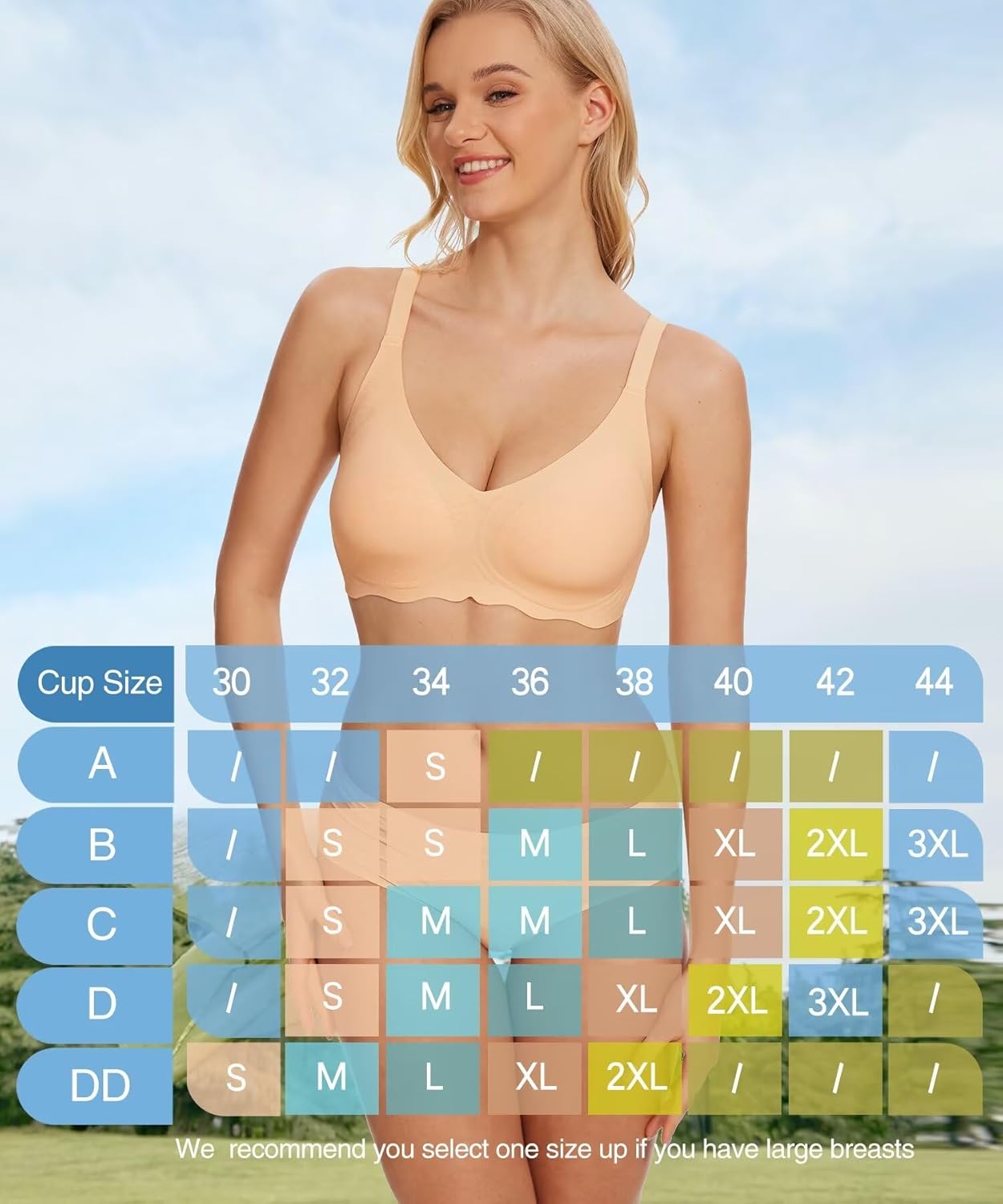 Women's Wireless Seamless Bras No Underwire V Neck Push Up Bras Full Coverage Bralettes Adjustable T-Shirt Bra - Image 7