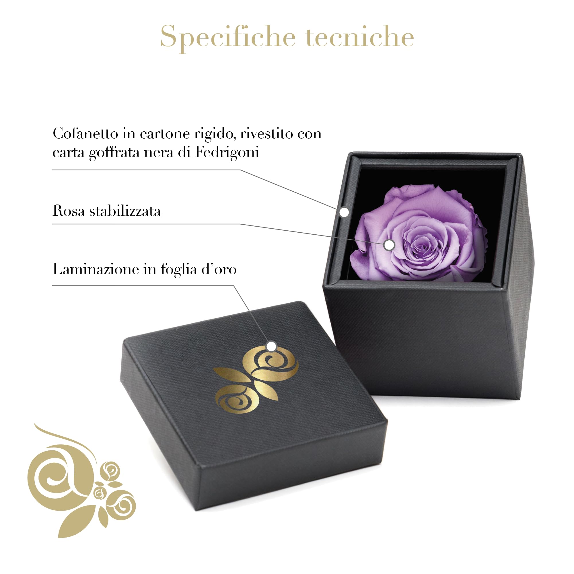 Aluisi Fiori Rosa Stabilizzata Viola in Cofanetto Nero - Rosa Stabilizzata Vera - Rosa Eterna - Fiore Stabilizzato - Fiori Stabilizzati - Simbolo di Interiorità e Unione degli Opposti - Idea Regalo