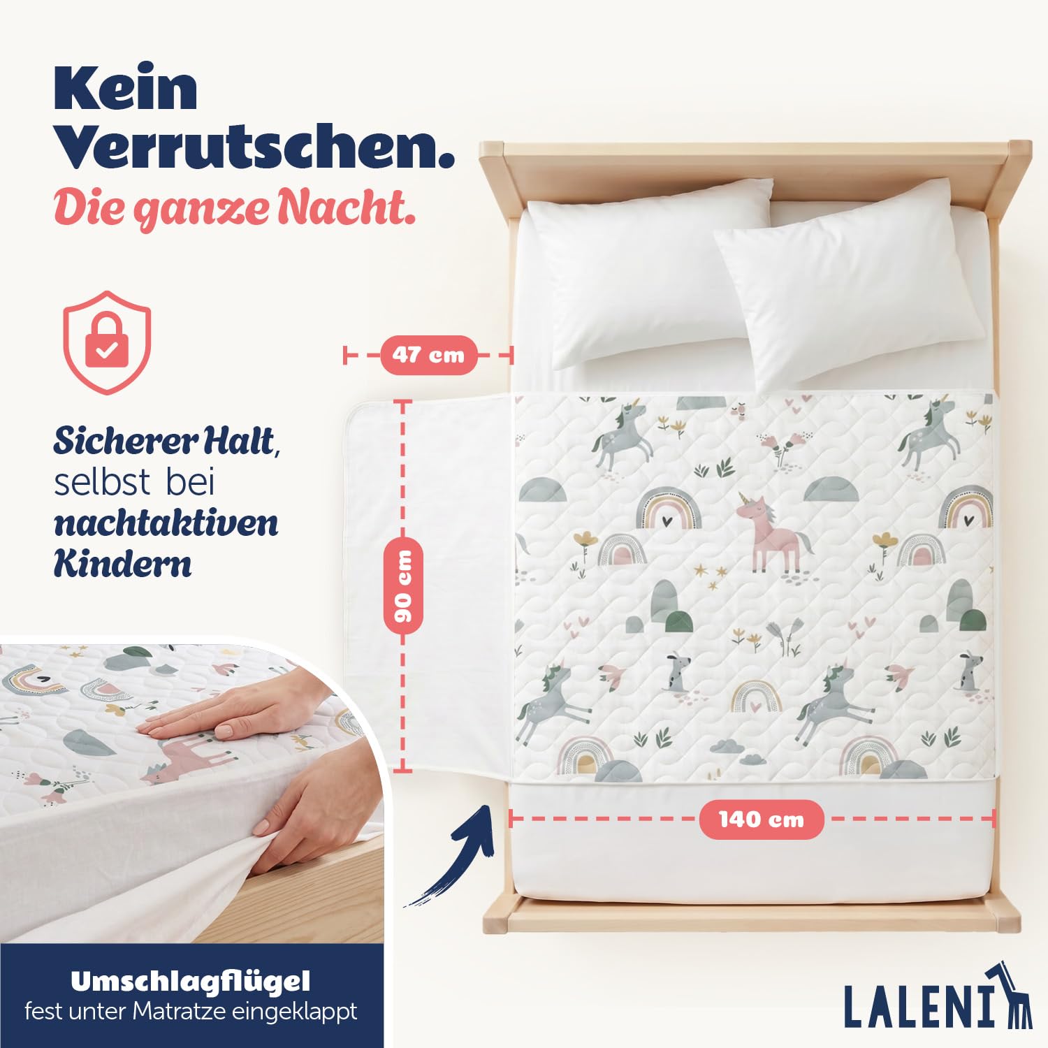 Laleni Bettunterlage wasserdicht Kinder 90x140 cm 2er Set - Oeko-TEX zert. & knisterfreie Matratzenauflage + seitliche Einstecklaschen - Kinder- und Jugendbett 140 cm Breite - Bettauflage Regenbogen