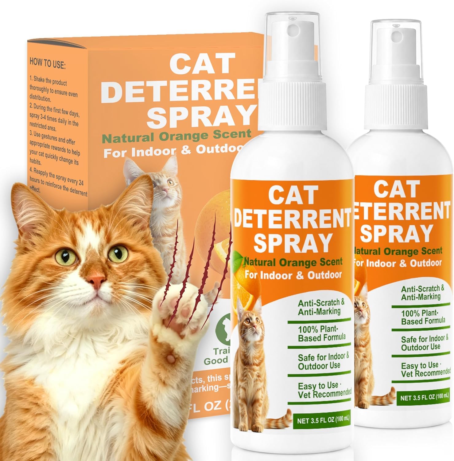 elabour Cat Deterrent Spray 200ml, Natural Cat Training Spray for Indoor & Outdoor, Stop Scratching, Chewing & Urine Marking, Protect Furniture, Sofa, Carpets & Plants, Pet Safe Formula