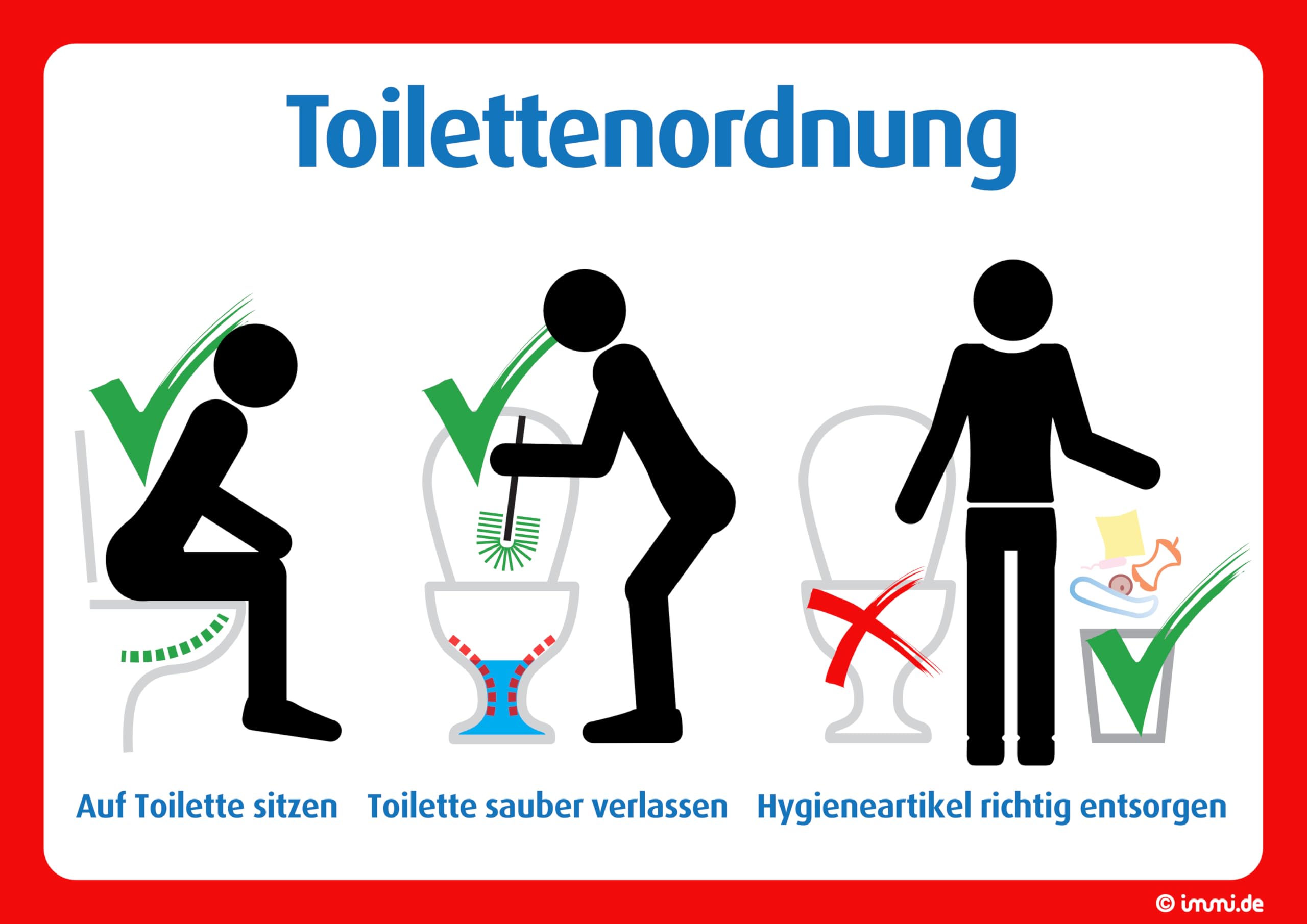 immi 4x große Toilettenordnung, Grau, Groß (Din A4) Aufkleber für Damen und Herrentoiletten
