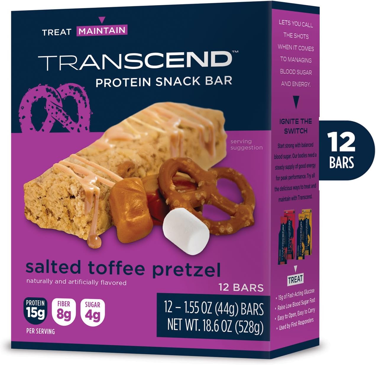 12 Toffee Pretzel Crisp Best Tasting Low Carb Protein Bars - 15g Protein, 7g Net Carb, 4g Sugar
