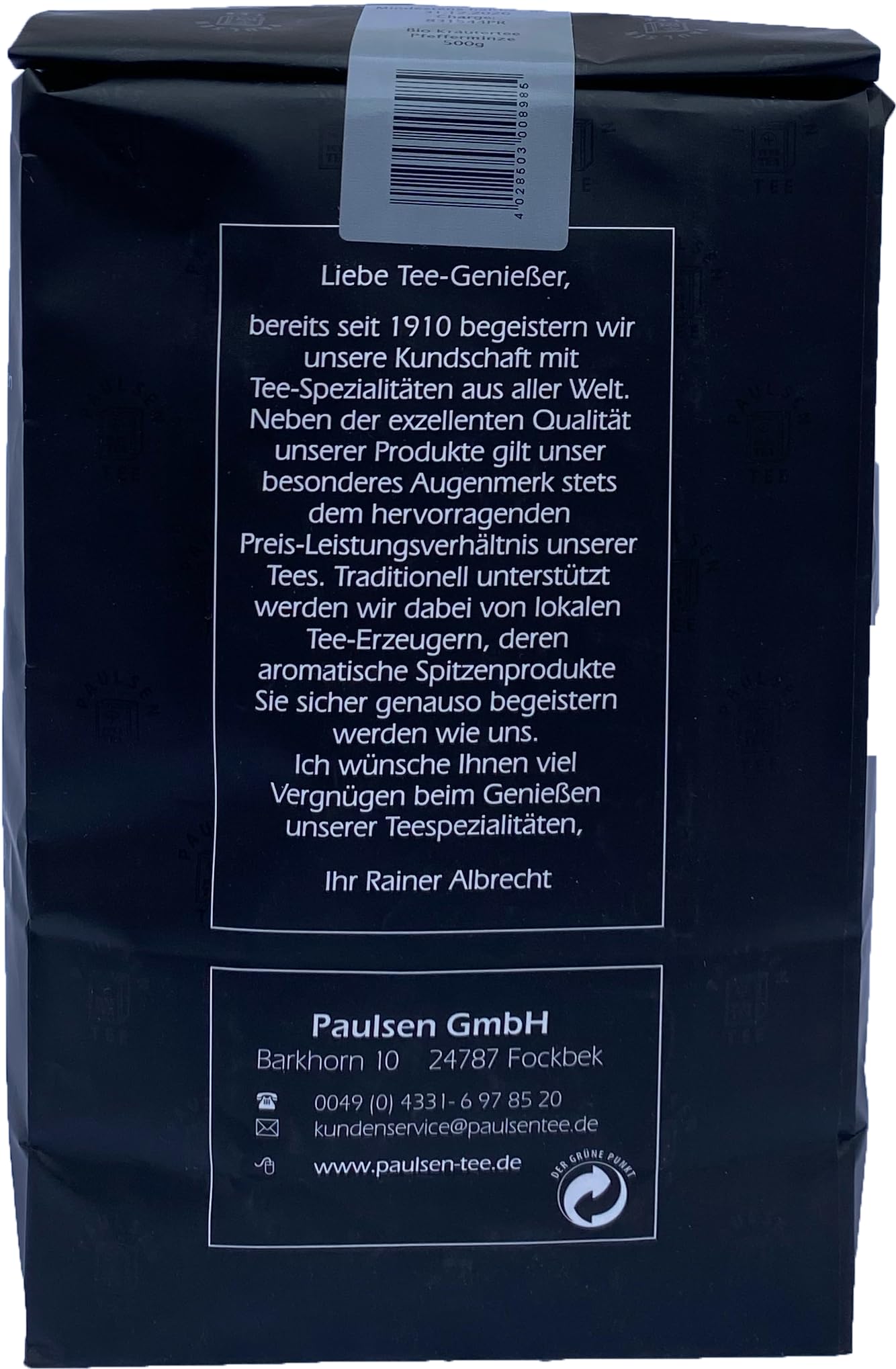 Bio Pfefferminze 2 x 500g Paulsen Tee Kräutertee rückstandskontrolliert & zertifiziert