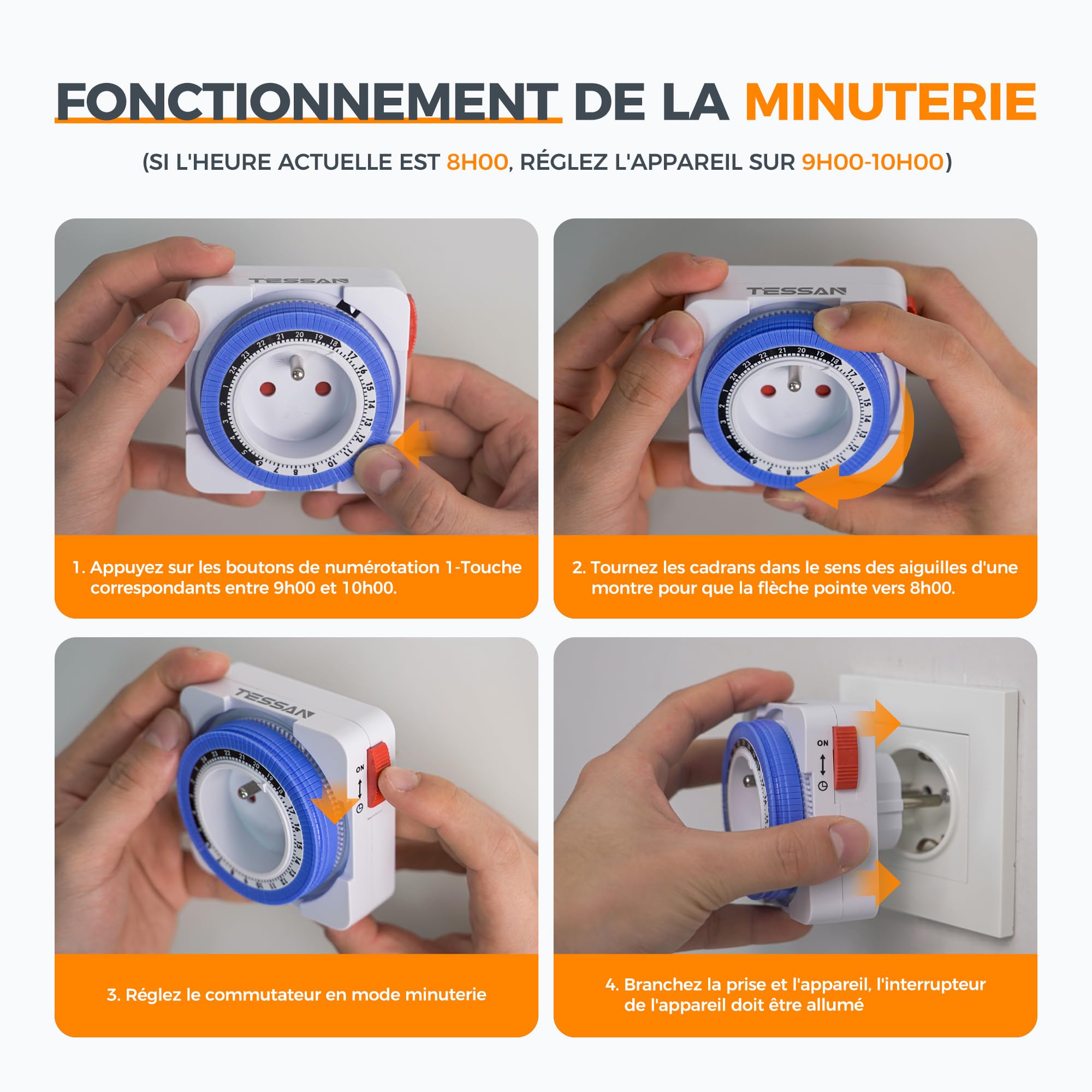 TESSAN Prise Minuteur Programmable 24 Heures 3680W 96 Segments Intervalle 15 Minutes