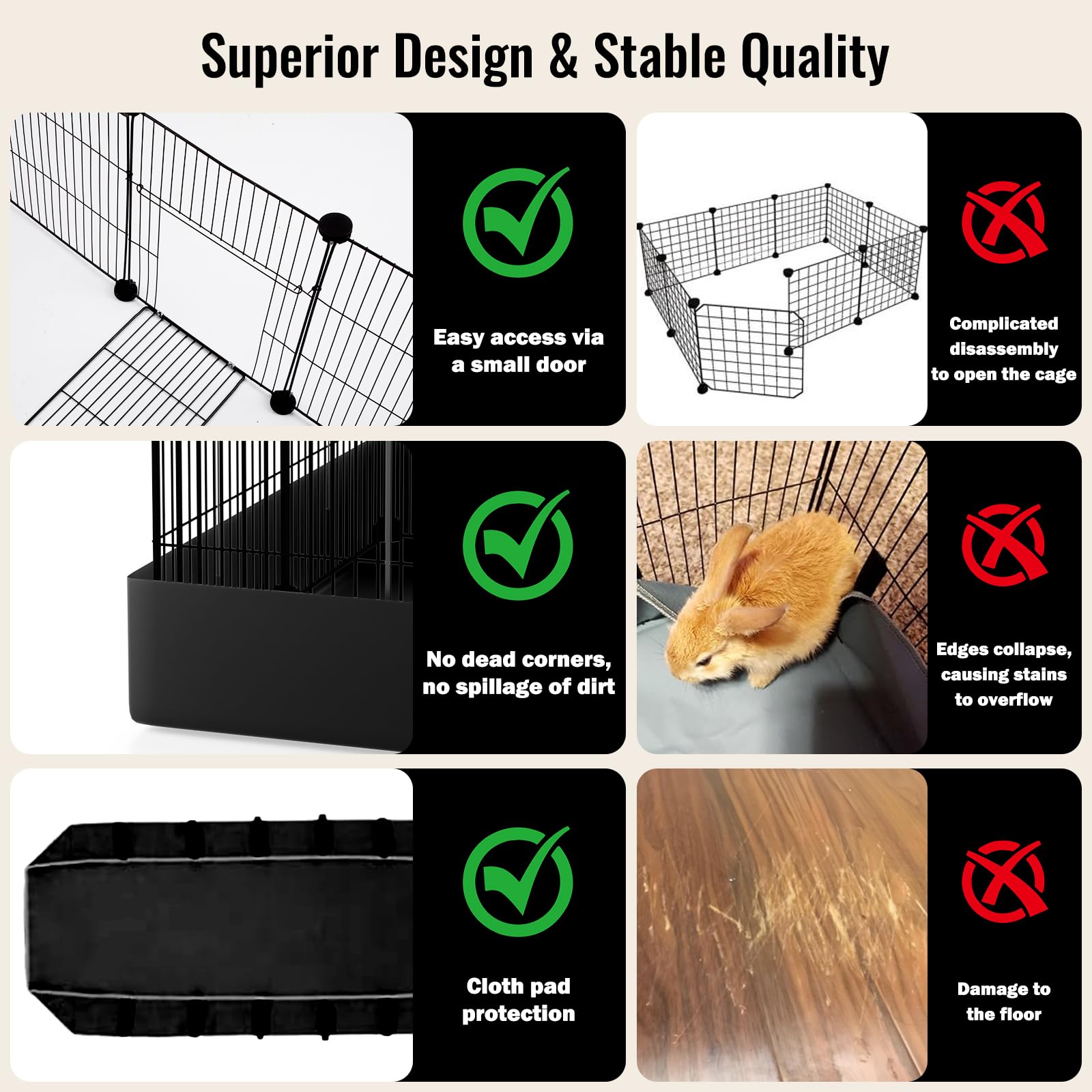 PAWING Kleintier-Laufstall mit 12 Paneelen und wasserdichter Matte, robuster Metalldraht, Hofzaun für Meerschweinchen, Kaninchen, Kätzchen, Welpen, Hamster und Igel – Haustierkäfig für drinnen und