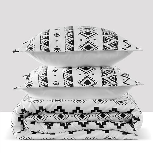 Miniatura 2 de SLEEP ZONE Juego de funda de edredón bohemio con estampado geométrico elegante de 4.23 ozm, ultra suave, cierre de cremallera, lazos en las