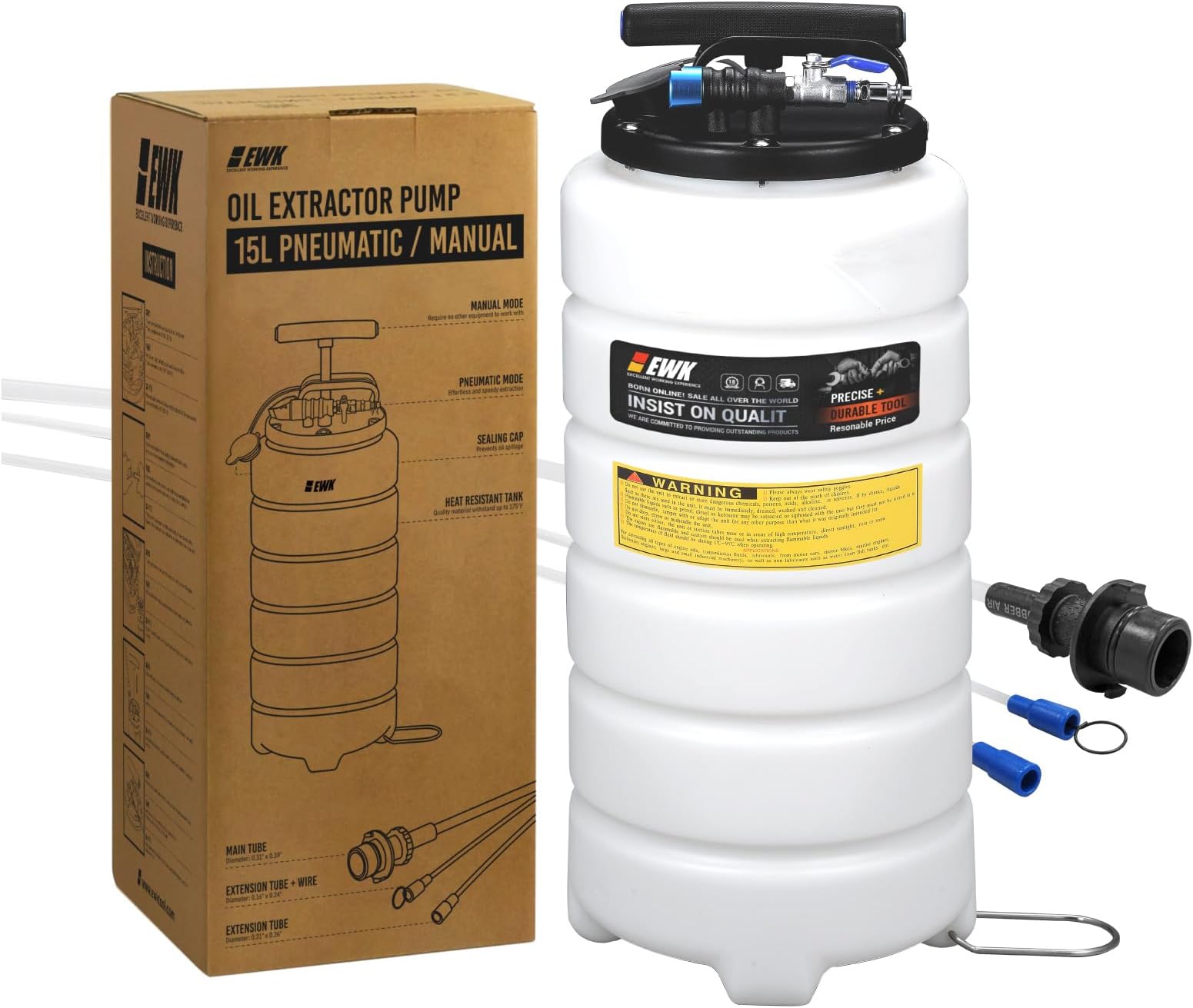 EWK 15L Pneumatic Manual Oil Changer Fluid Extract Pump Vacuum Brake Bleeder Large Capacity