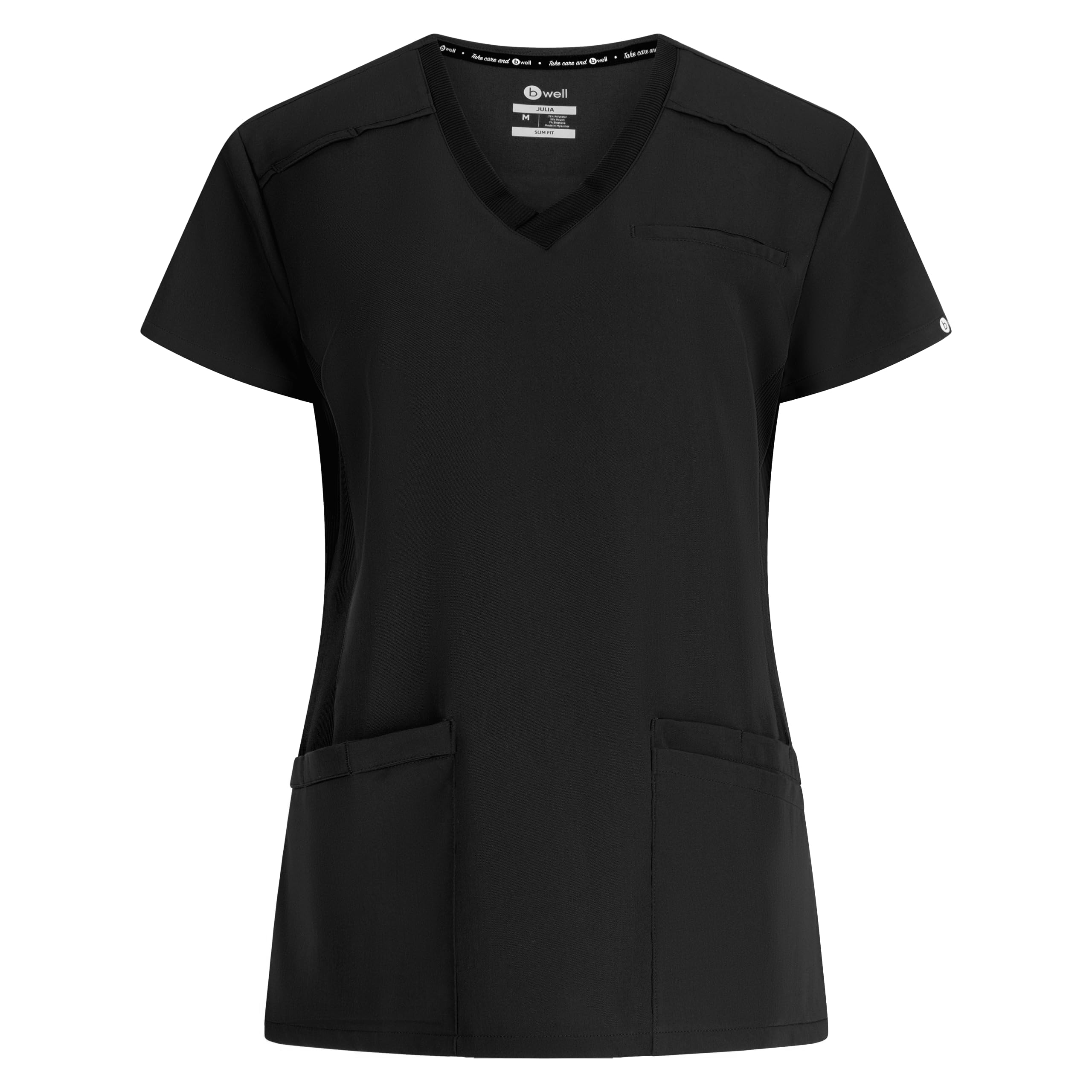 B-well Julia Blouse Medicale Femme Élastique 3 Poches Manches Courtes Col en V Anti-Rides avec Élasthanne