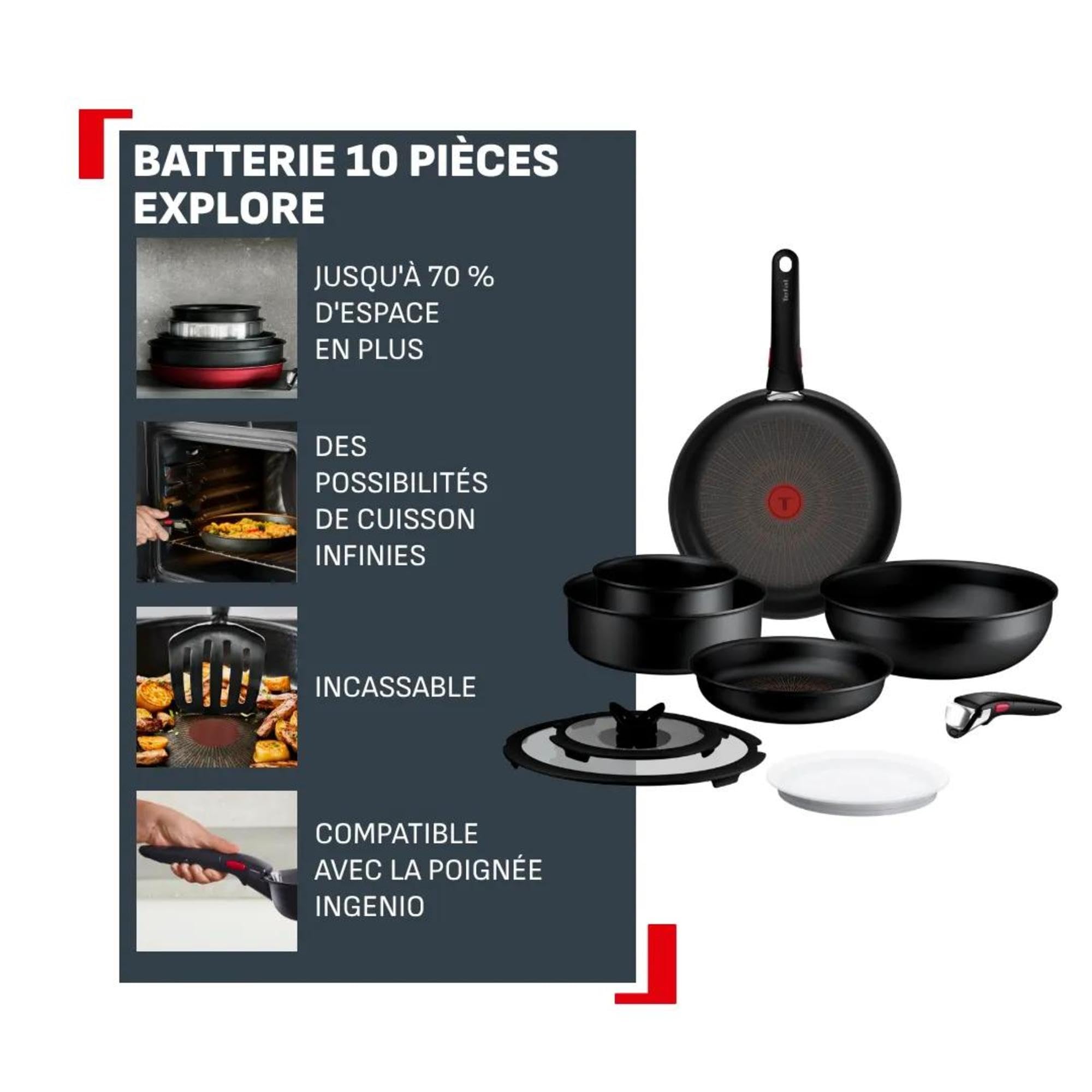 Ingenio Explore, Batterie de cuisine 10 pièces, Empilable, Revêtement antiadhésif