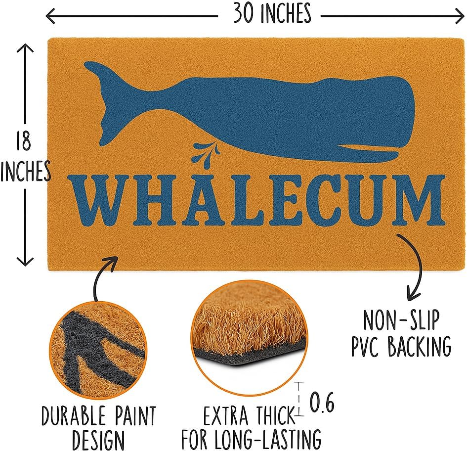 Funny Doormat – 18"x30" Natural Coir Welcome Mat with Rubber Backing – Whale Pun Front Door Mat for Indoor/Outdoor Entry