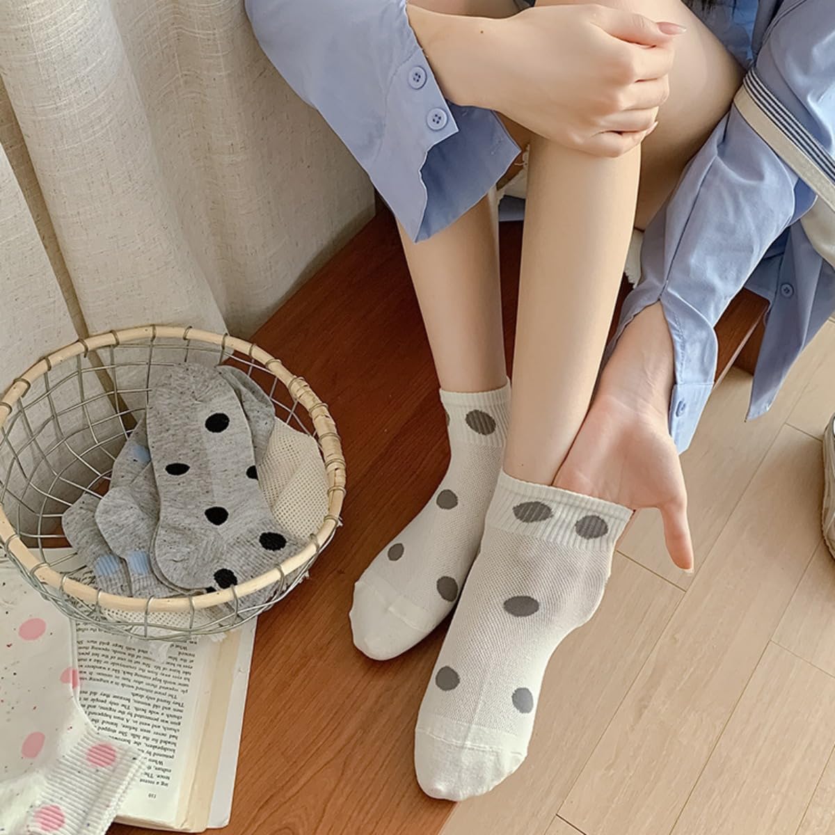 5 Pairs Women’s Crew Socks – Y2K Fashion Cute Polka Dot Ankle Socks for Casual (5-pairs) - Image 3