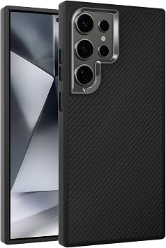 Teknoft Samsung Galaxy S24 Ultra için Karbon Serisi Ultra Güçlü Metal Tuşlu ve Lens Çerçeveli Darbe Emici Karbon Fiber Görünümlü Silikon Kılıf (Siyah, Galaxy S24 Ultra)