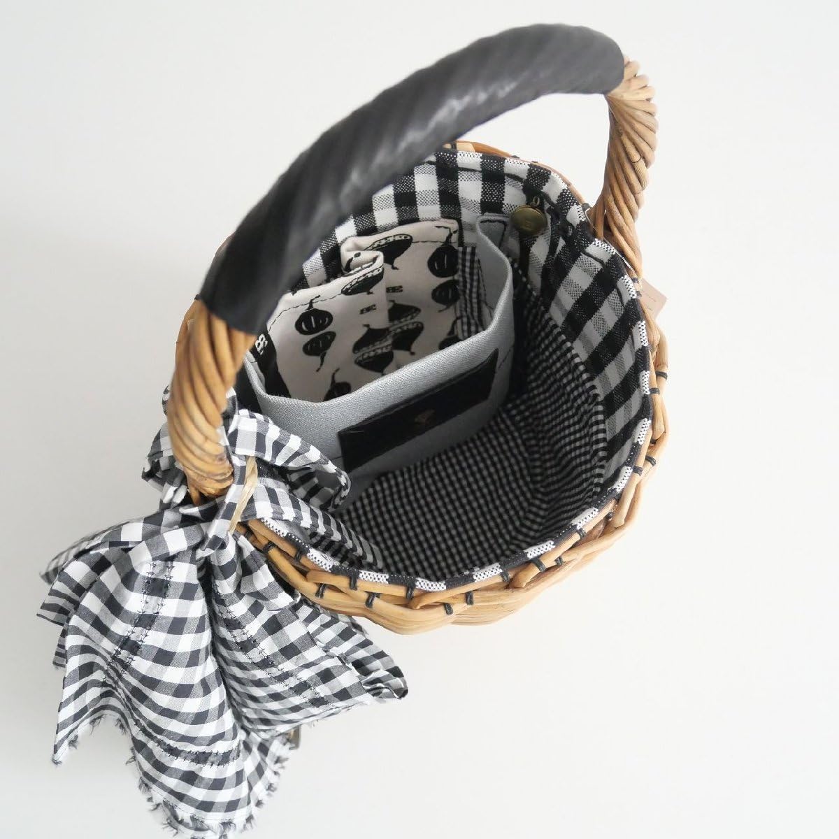 ハグバスケット・プリントスイッチハンドル ギンガムかぶせ BLACK エバゴス ハグバスケット・プリントスイッチハンドル ギンガムかぶせ BLACK