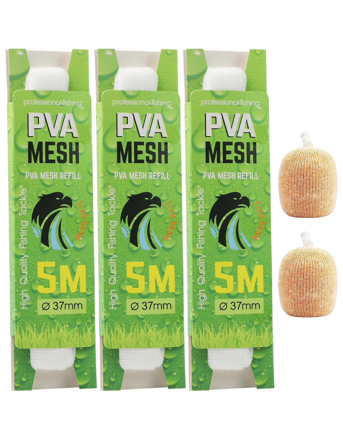 3 PCS 37mm Wide PVA Mesh Carp Fishing 5M PVA Mesh Refill Carp Fishing Accessories Bait Bags Water Soluble Bag for Boilie Bait Precise Feeding