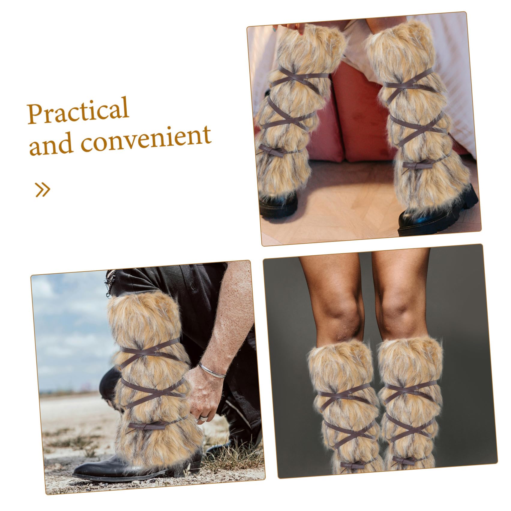 Tofficu 3 Paia Scaldamuscoli Invernali in Pelliccia Sintetica con Lacci, Accessori Vichinga Unisex per Cosplay, Avvolgimenti Gambe Resistenti all’Usura, per Festival Rinascimentali