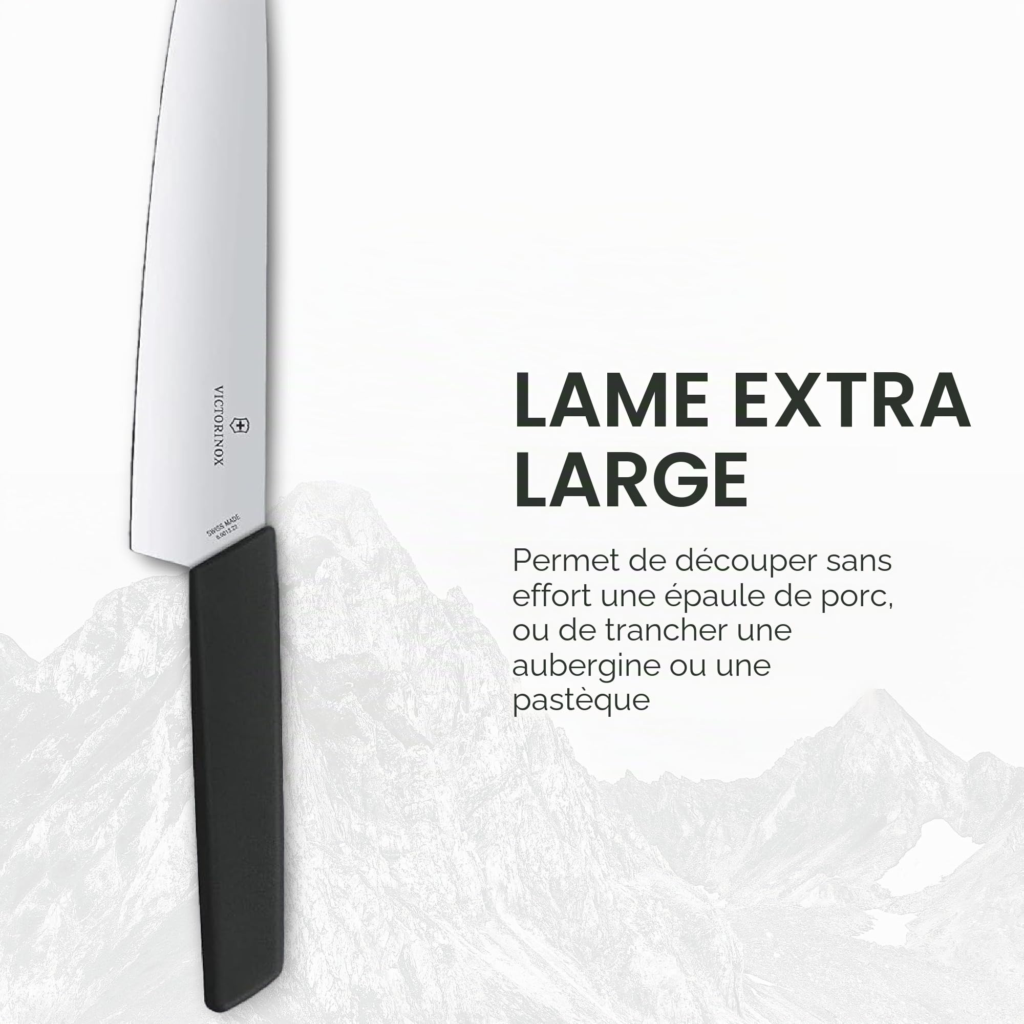 Victorinox Swiss Modern, Couteau à trancher professionnel, Lame extra-tranchante, 22 cm, Manche plastique, Acier inoxydable, noir