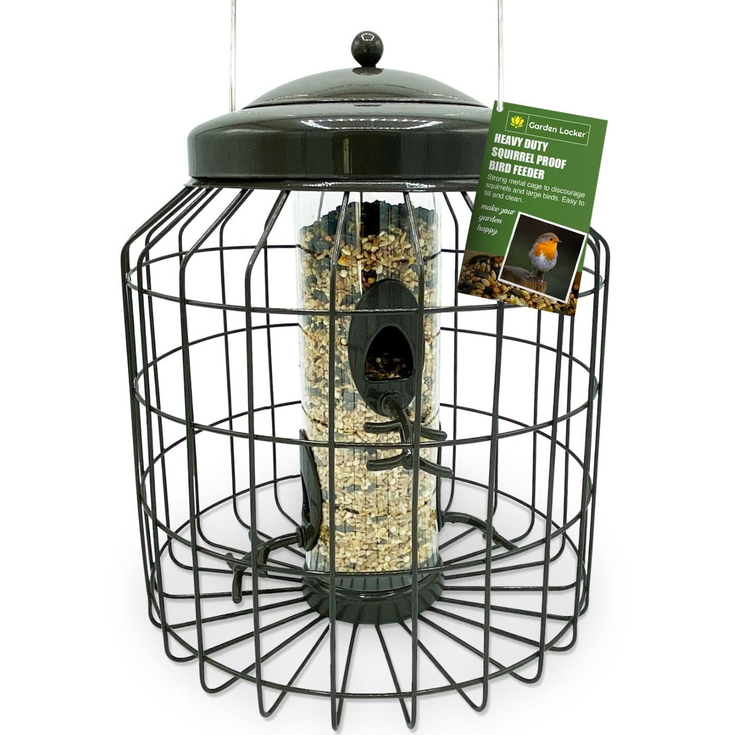 Vogelfutterstation für Wildsamen, groß, robust, Eichhörnchensicher, für den Außenbereich, Garten, Mokkabraun – mit starkem verzinktem Metallkäfig zur Abschreckung von Eichhörnchen und großen Vögeln