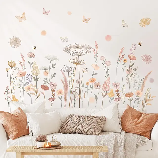 Boho Garden Flower Wall Decals - Watercolor Floral Peel and Stick Wall Art