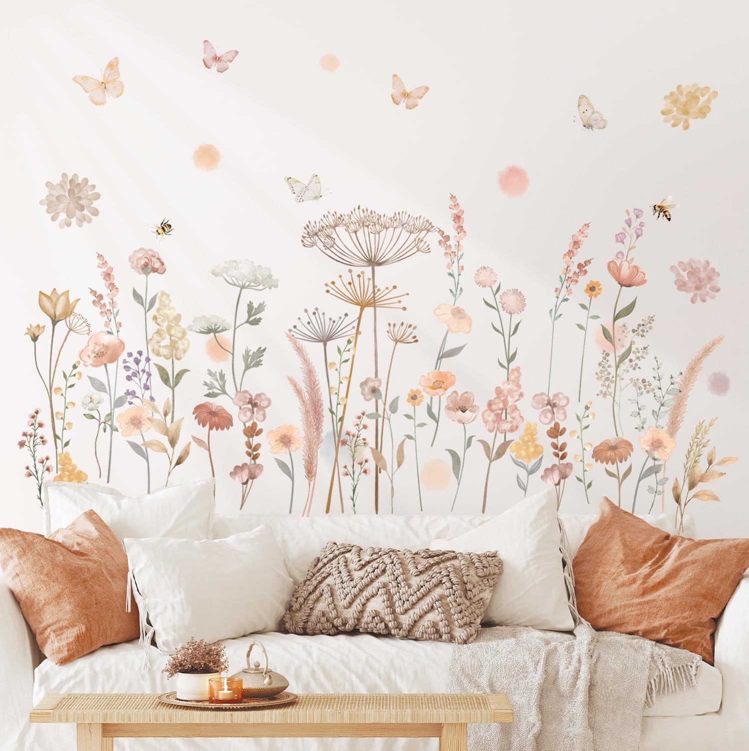 Decowall Boho Flowers A Boho Floral Wildflower Wall Stickers – Diy Peel & Stick Flower Vine Wall Art For Nursery, Bedroom & Living Room (Sg2-2421)
