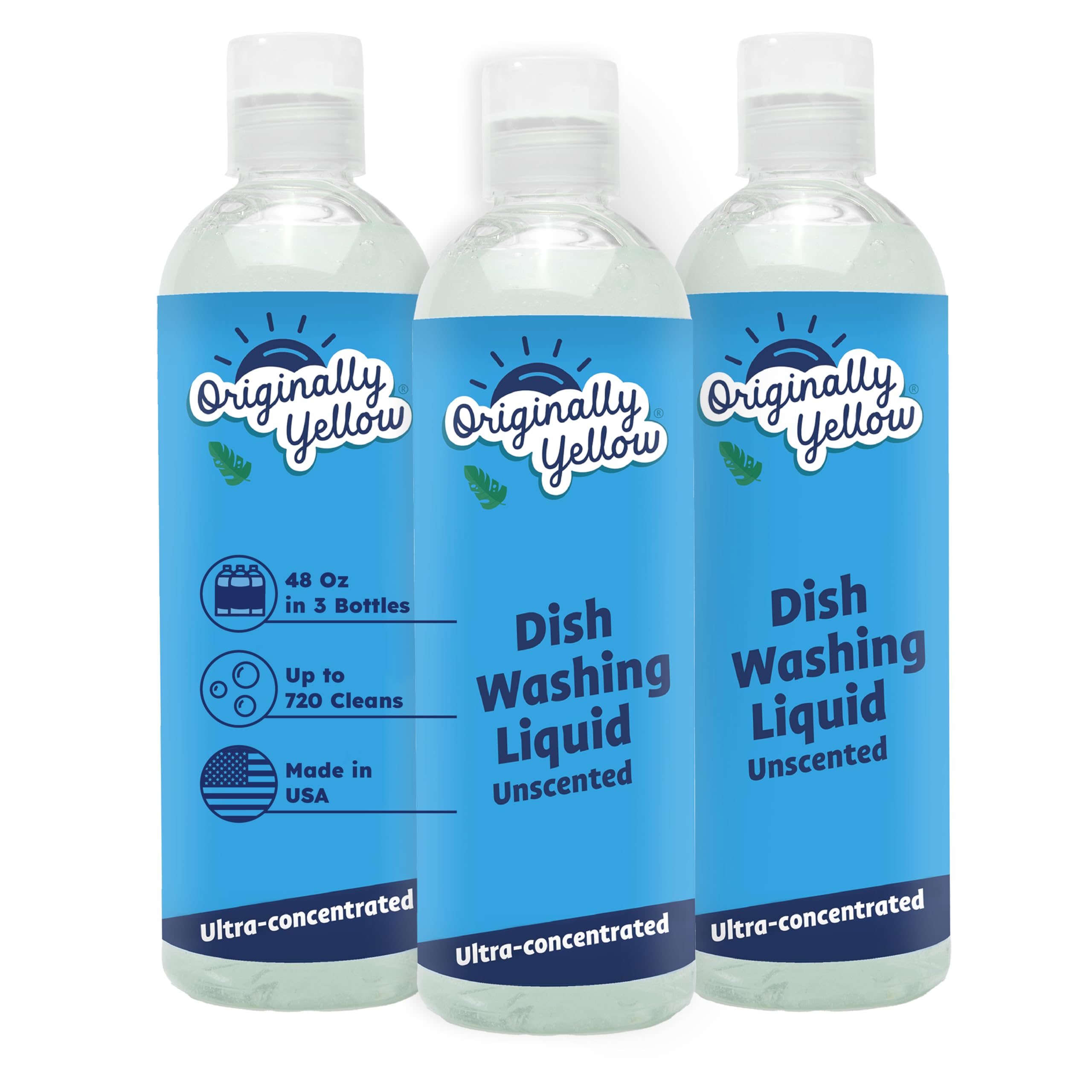 Originally Yellow USA Made Unscented Natural Dish Soap | Hypoallergenic Soap Great For Sensitive Skin as well as Pet & Baby Safe | Bulk 3 Pack