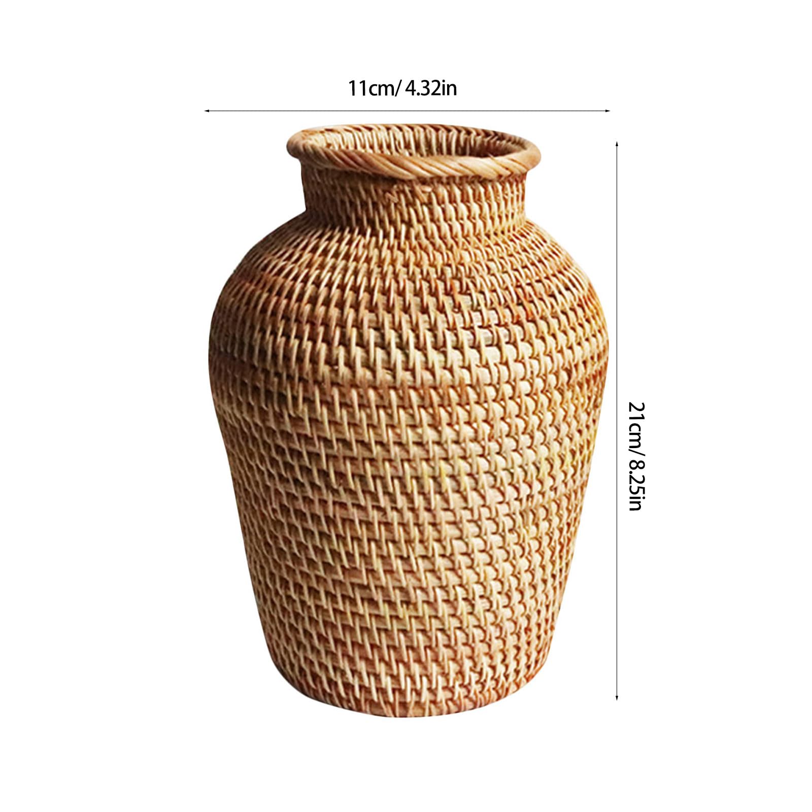 Vaso in Rattan Intrecciato Rustico da Tavolo, Centrotavola per Fiori Secchi e Composizioni Floreali, Decorazione per Matrimoni e Ambienti Interni