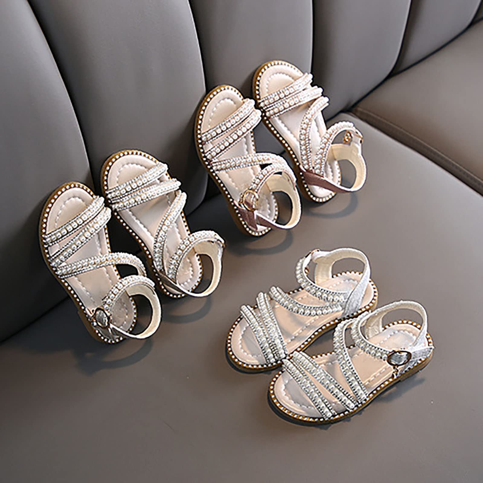 YHQZNLXQ Sandalias de Verano para niñas Edición Coreana Niñas pequeñas Perlas Zapatos de Princesa de Encaje Abierto Zapatos de Rendimiento pequeños medianos Grandes Primeros Zapatos para Caminar