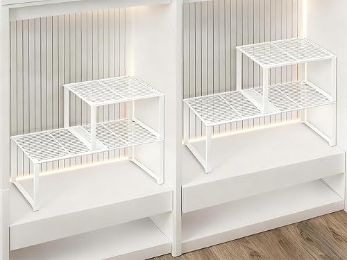 Organizador de estante de alambre de metal extensible  Longitud ajustable de 15 a 24.4 pulgadas, estante de almacenamiento apilable para