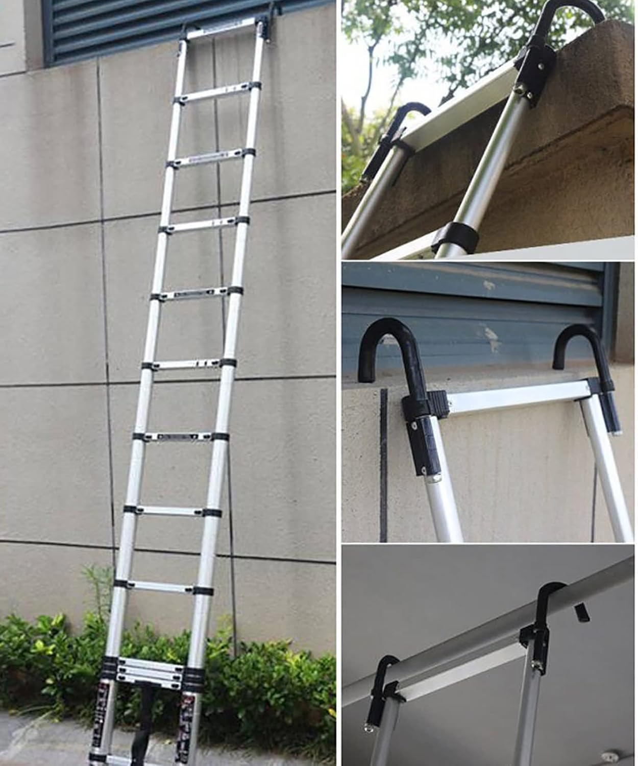 Telescopic Ladder Large Non-Slip Telescoping Ladder with Detachable Hooks, Home Office Industrial Emergency Use Telescopic Ladders, 330 Lb Loading Capacity (Size : 1.4m/4.6ft)