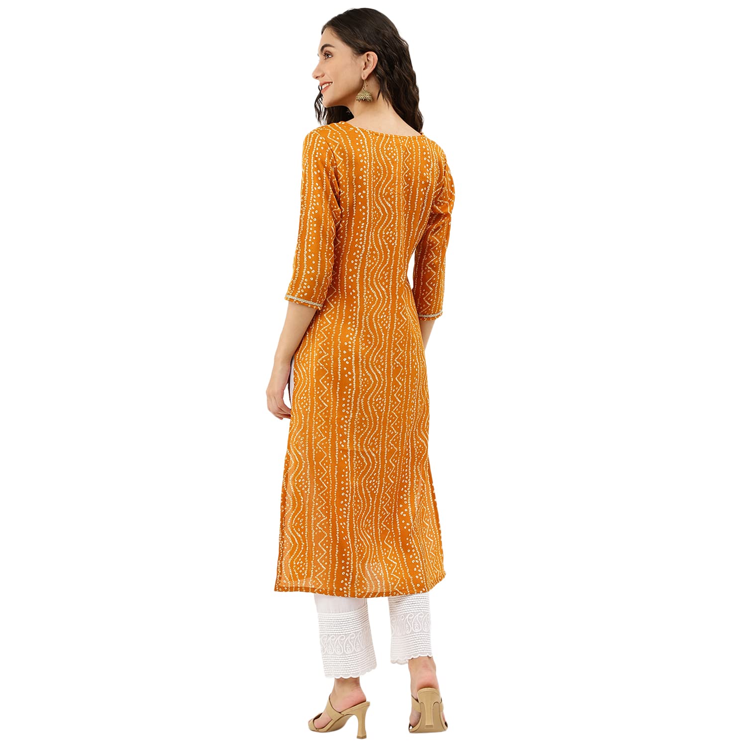 Nainvish Women's Cotton Blend Printed Straight V-Neck Kurta (Sd360_K-Xxl_Yellow)