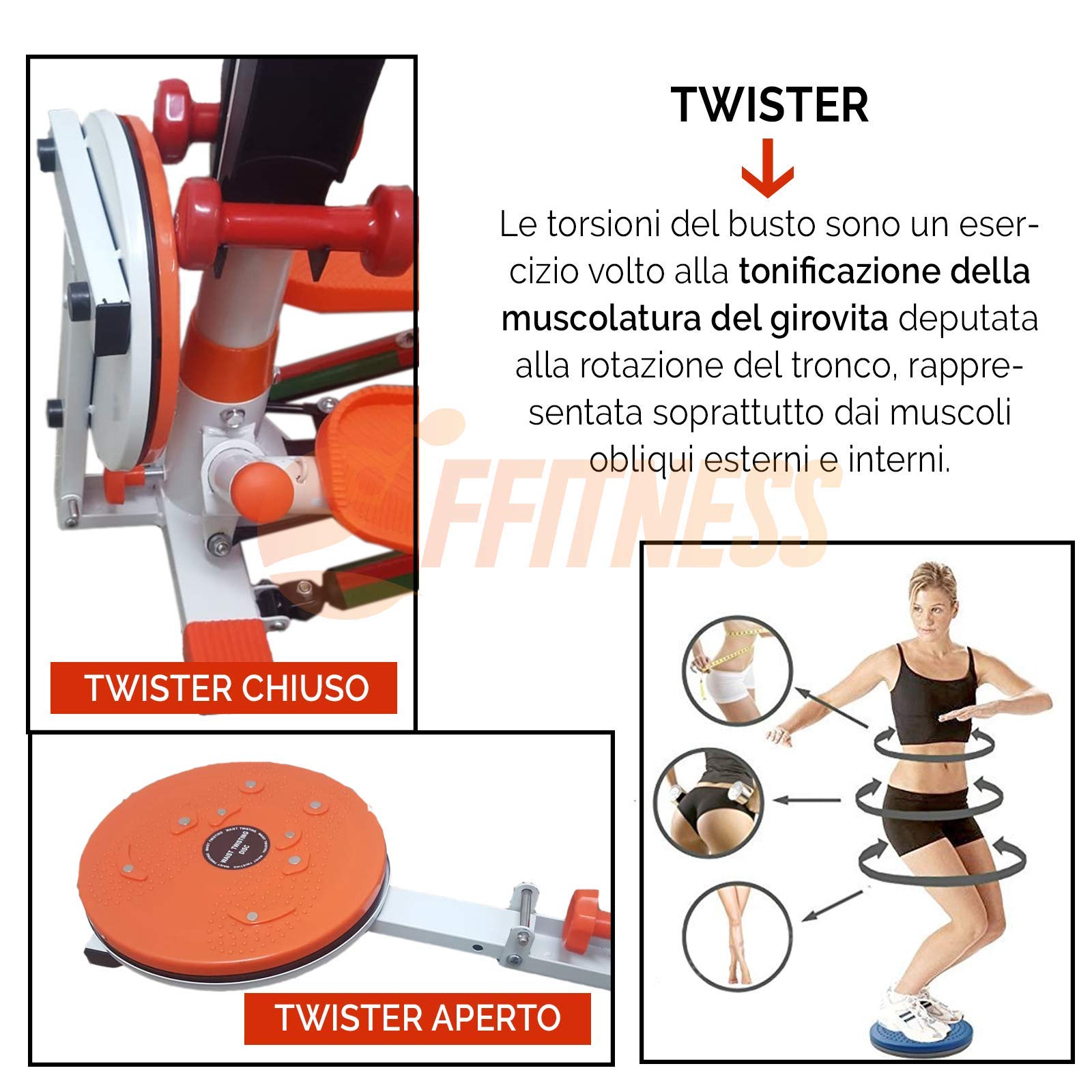 FFitness Stepper Twister Ffitnes, Strumento Professionale Multifunzione per l'home Fitness Unisex Adulto, Bianco, Medium
