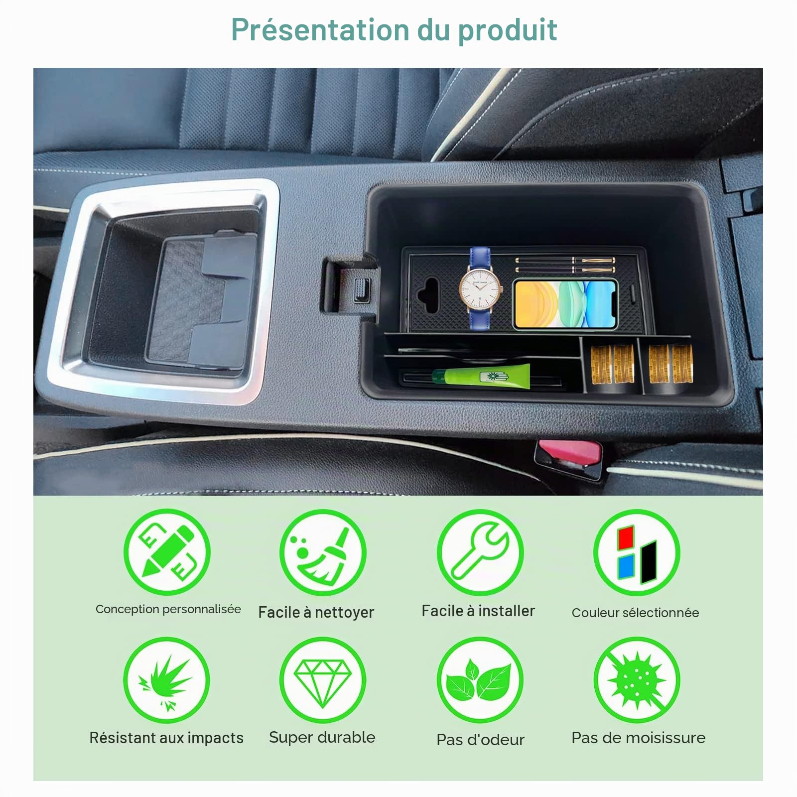 GAFAT Compatible avec Renault Megane E-Tech/Scenic E-Tech 2022-2024 2025 Boîte de Rangement pour Console Centrale, Megane ETech Accoudoir Organisateur Boîte à Gants, Accessoires Megane E-Tech (Noir)