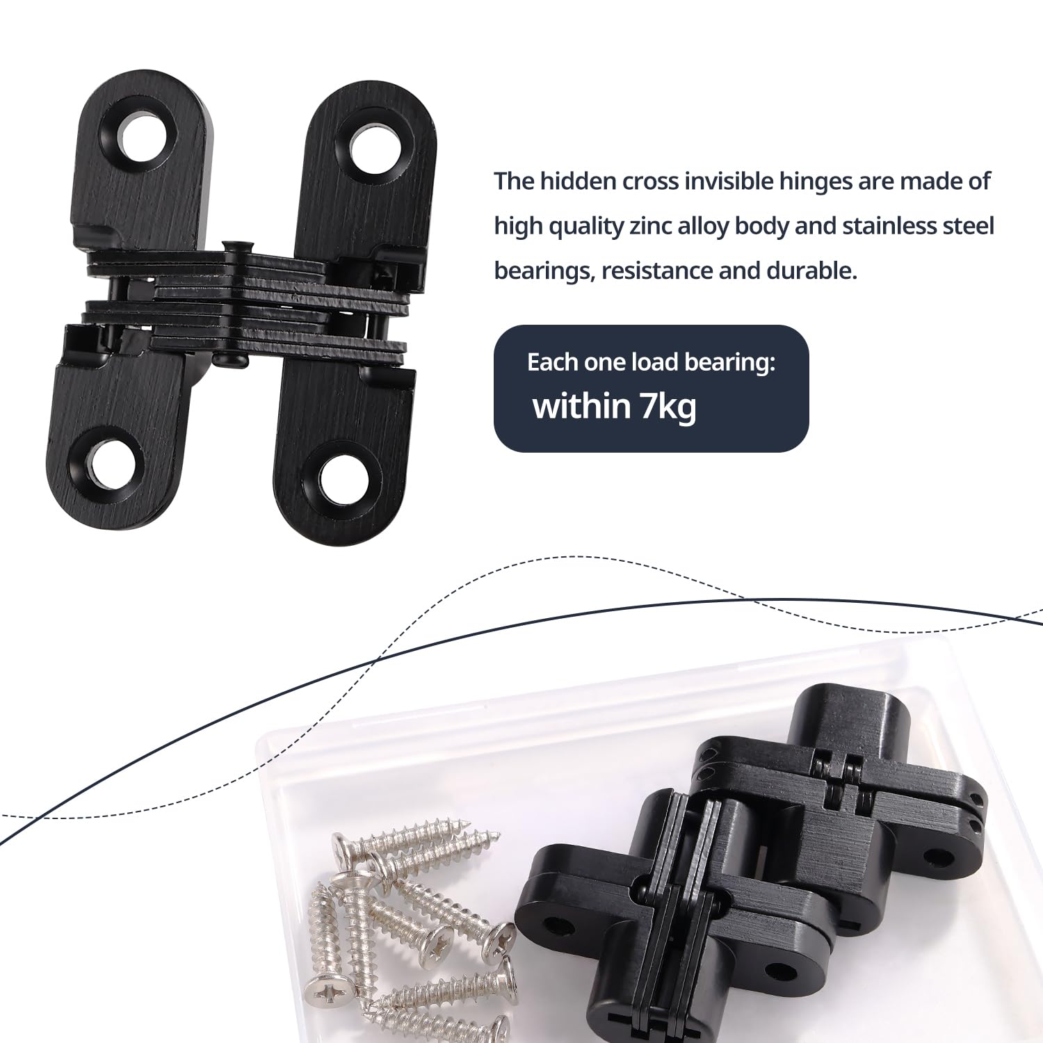 VooGenzek 2 PCS 43.7mm Invisible Cross Hinge, 180° Zinc Alloy Hidden Hinge Invisible, Folding Door Concealed Hinges - Image 3