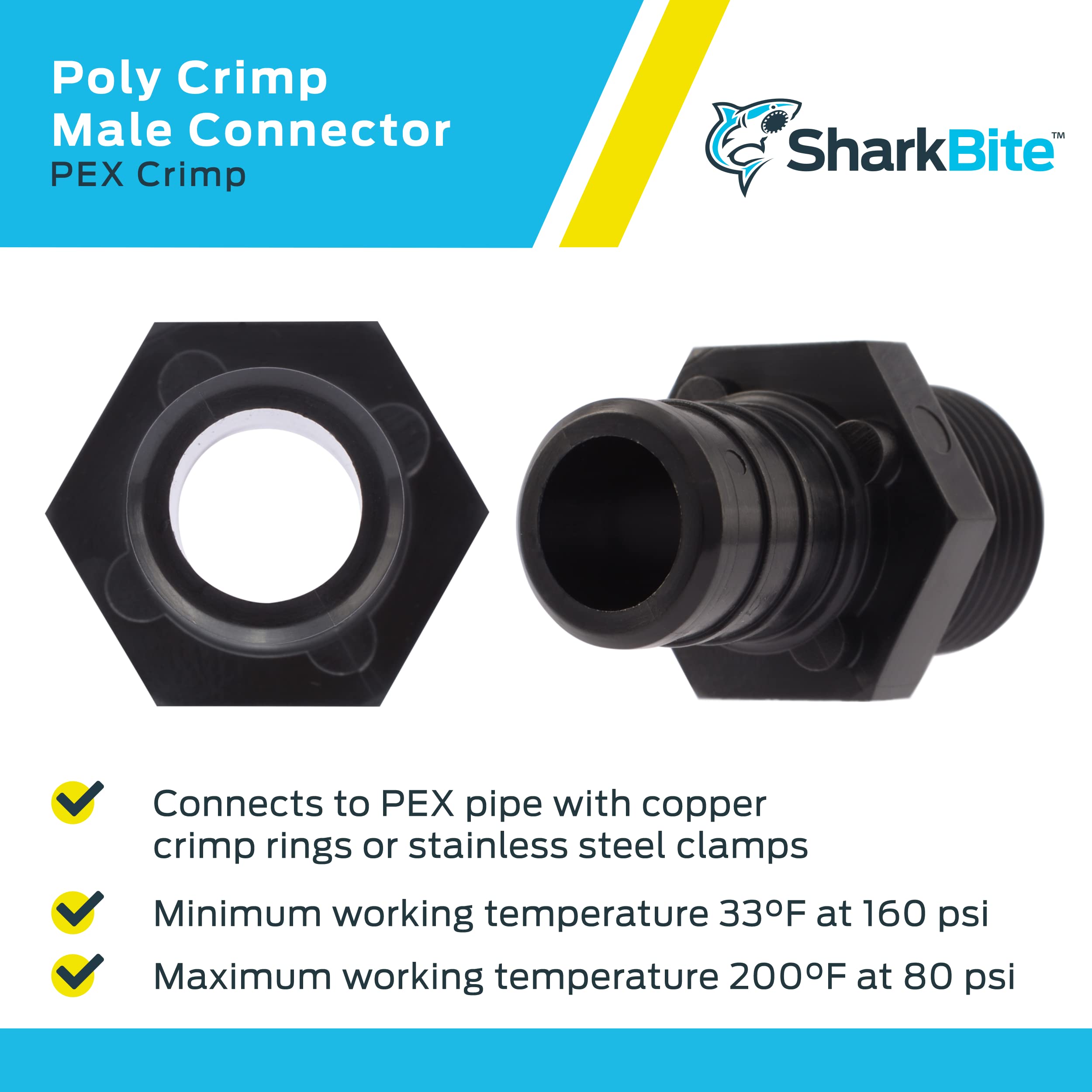 SharkBite Adaptador de crimpado de polietileno MNPT de 3/4 x 1/2 pulgadas, paquete de 5, tubo PEX, PE-RT, UP138A5