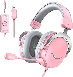 FIFINE fone de ouvido USB para jogos,com fio para streaming no PC,com conector de 3,5 mm, microfone removível,som surround 7.1,caixa de controle,cancelamento passivo de ruído,para PS5/Xbox-H9 Pink
