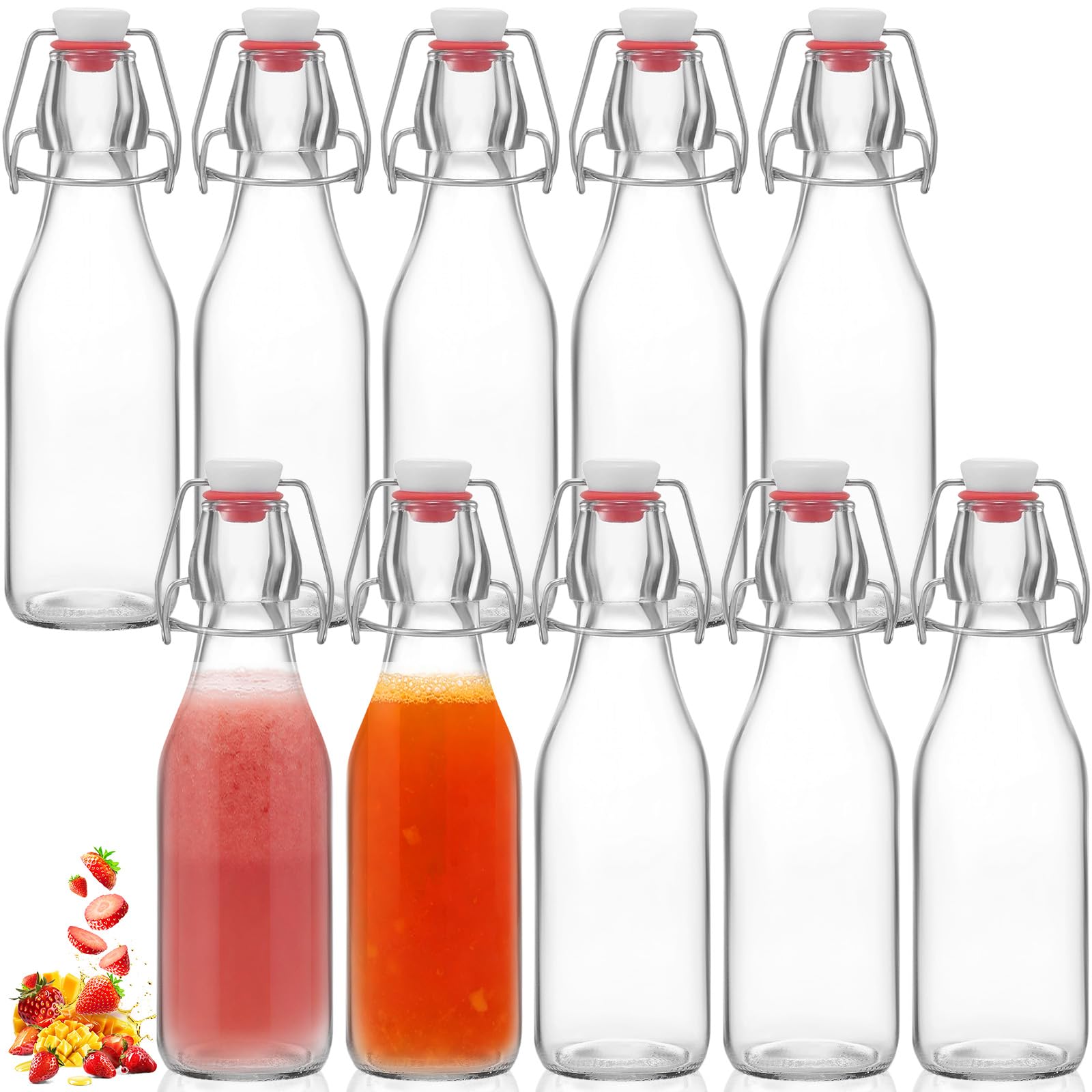 Set da 10 Bottiglie in Vetro Piccole con Tappo Ermetico, Bottigliette Vuote Mignon Trasparente Uso Alimentare Riutilizzabili 250ml per Bevande, Birra, Aceto, Olio Olive, Liquore, Juice, Syrup, Acqua