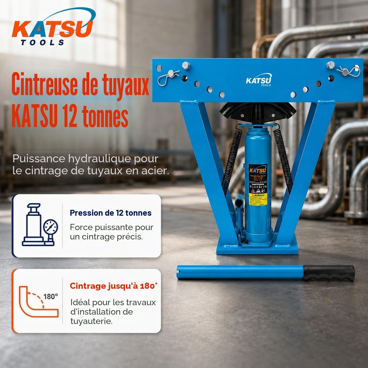 KATSU Cintreuse hydraulique presse à cintrer 12 Ton avec 6 Matrices 1/2" - 2", Outil de Cintrage Tubes Tuyaux Plomberie Chauffage Automobile