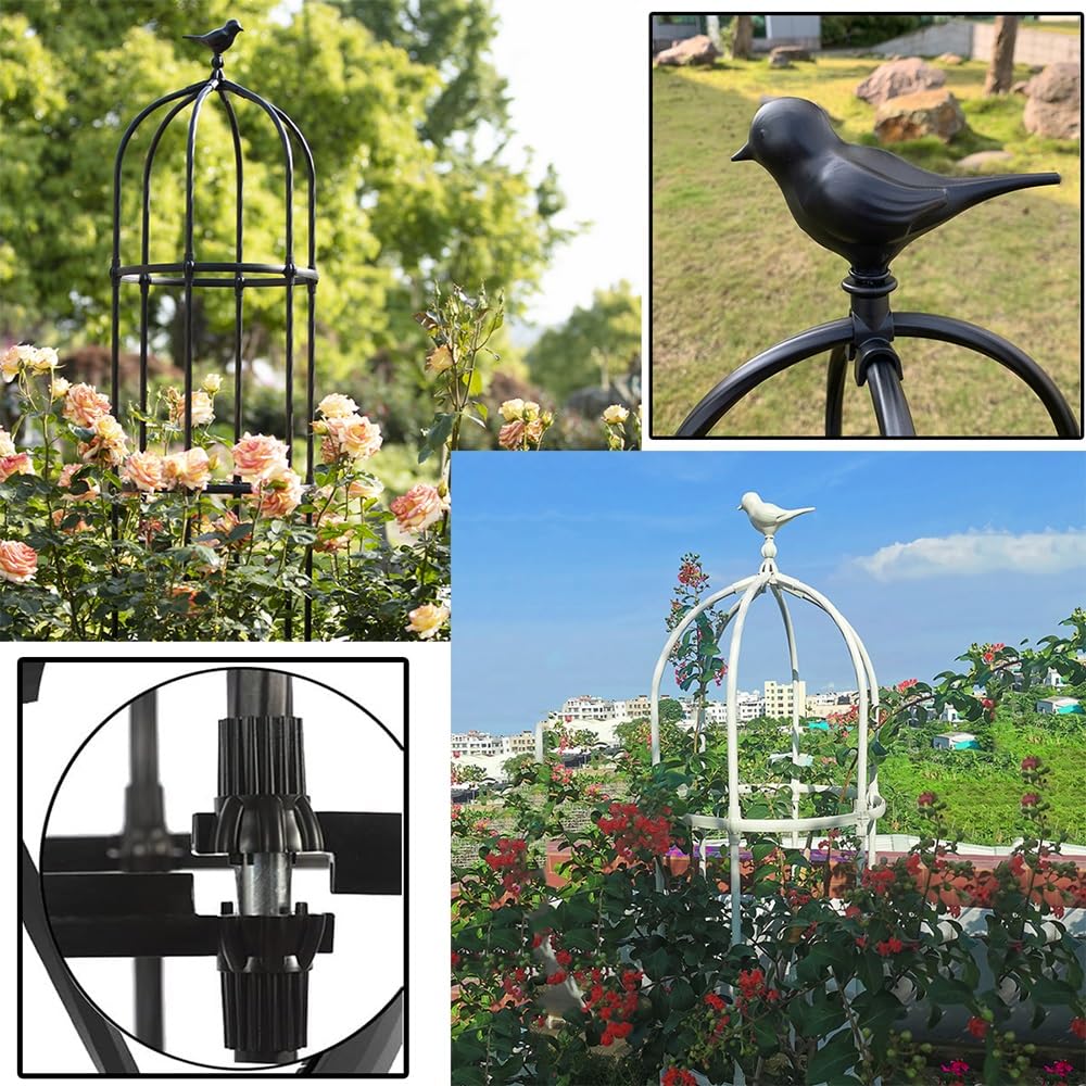 Obélisque de Jardin en métal pour Plantes grimpantes, Forme Cage à Oiseaux, Hauteur 180/230/280/330 cm, diamètre 50 cm (Couleur : Noir, Dimensions : H 180 x P 50 cm)