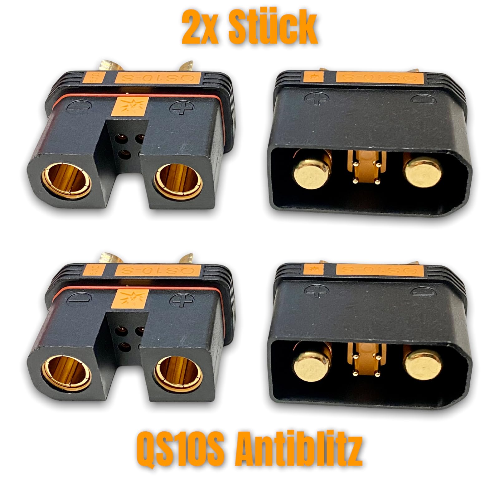 2X Paar Premium Antiblitz Hochstrom QS10 EC10 Goldstecker Steckverbinder Verpolsicher 180A bis 240A für KFZ PKW Boot Motorrad E-Bike E-Scooter Elektro Fahrrad E-Roller Akku DIY