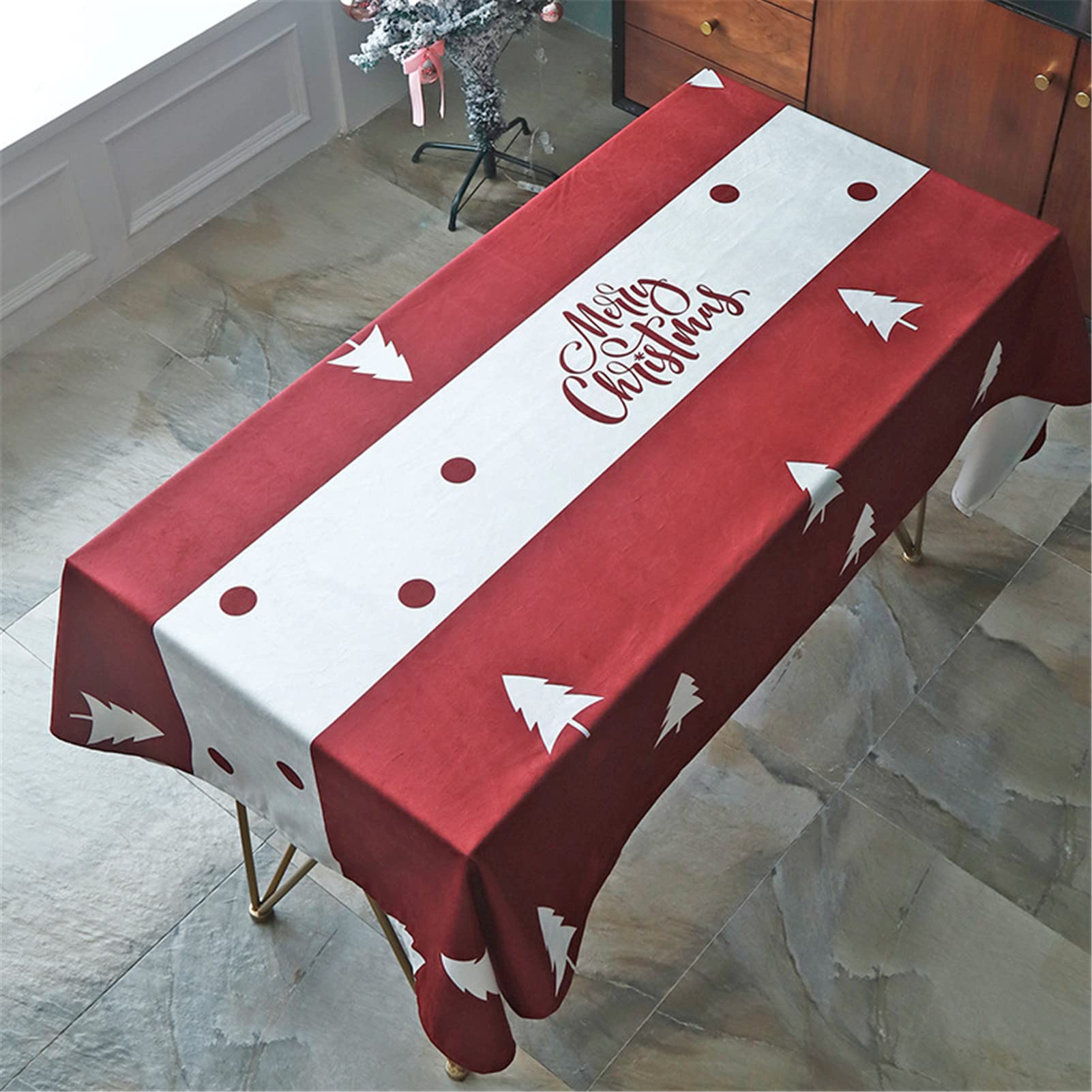 Copritavolo con Poliestere, Tovaglia di Natale Antimacchia Rettangolare Lavabile Resistente per Cucina Festa Decorazione (Foresta Rossa,100 x 160cm)