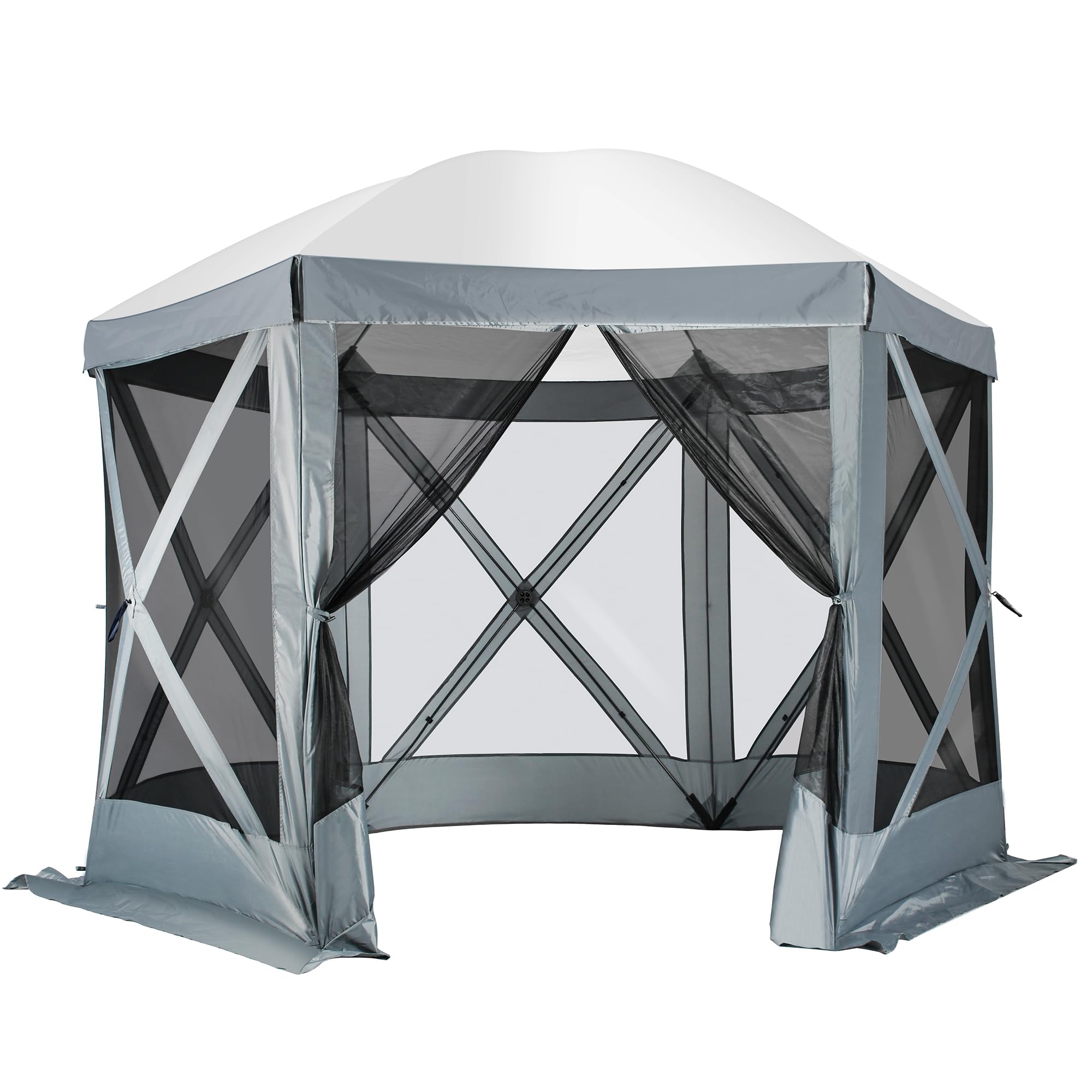 HUNT MONSTER 10FT Pop Up Canopy Tent with 2 Wind Pannels, Mosquito Netting Screen Tents for Camping, Patio, Backyard, Portable 6 Sided Outdoor Gazebo Shelter with Ground Stakes & Carry Bag (Gray)