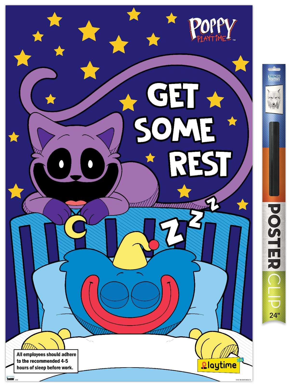 Poppy Playtime - Huggy Wuggy Get Some Rest Wall Poster, 34L" x 22.4W", Premium Poster & Clip Bundle