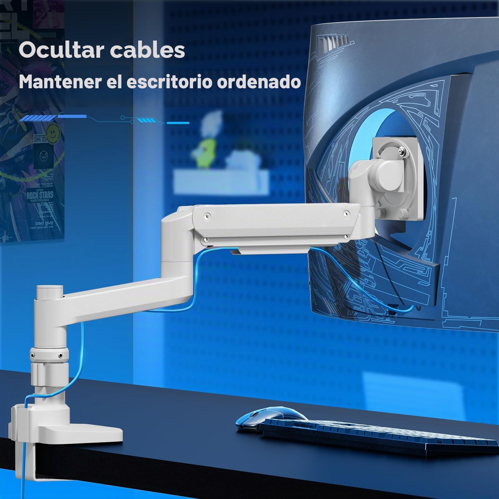 Soporte de Monitor para Pantalla Plana y Curvada de 17 – 57 Pulgadas, Muelle de Gas, Altura Ajustable, inclinable, Capacidad de Peso de 2 – 20 kg por,VESA 75/100 mm,Blanco