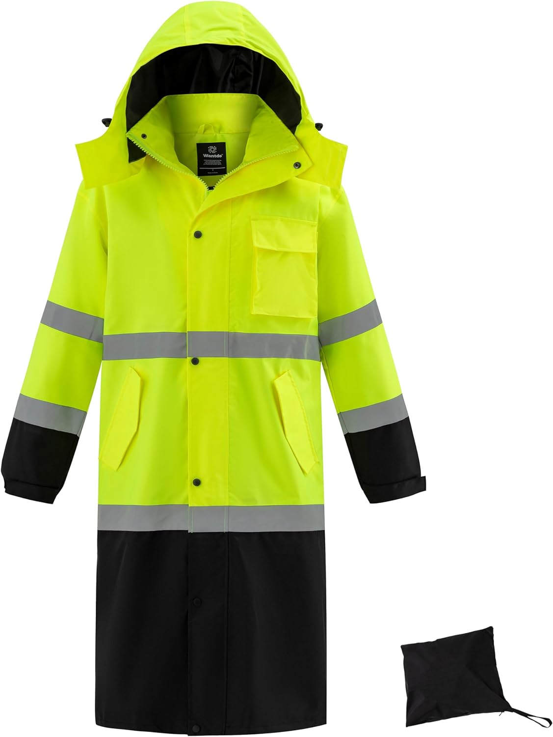 wantdo Hi Vis Rain Jacket Long Reflective Raincoat Waterproof with Carry Bag