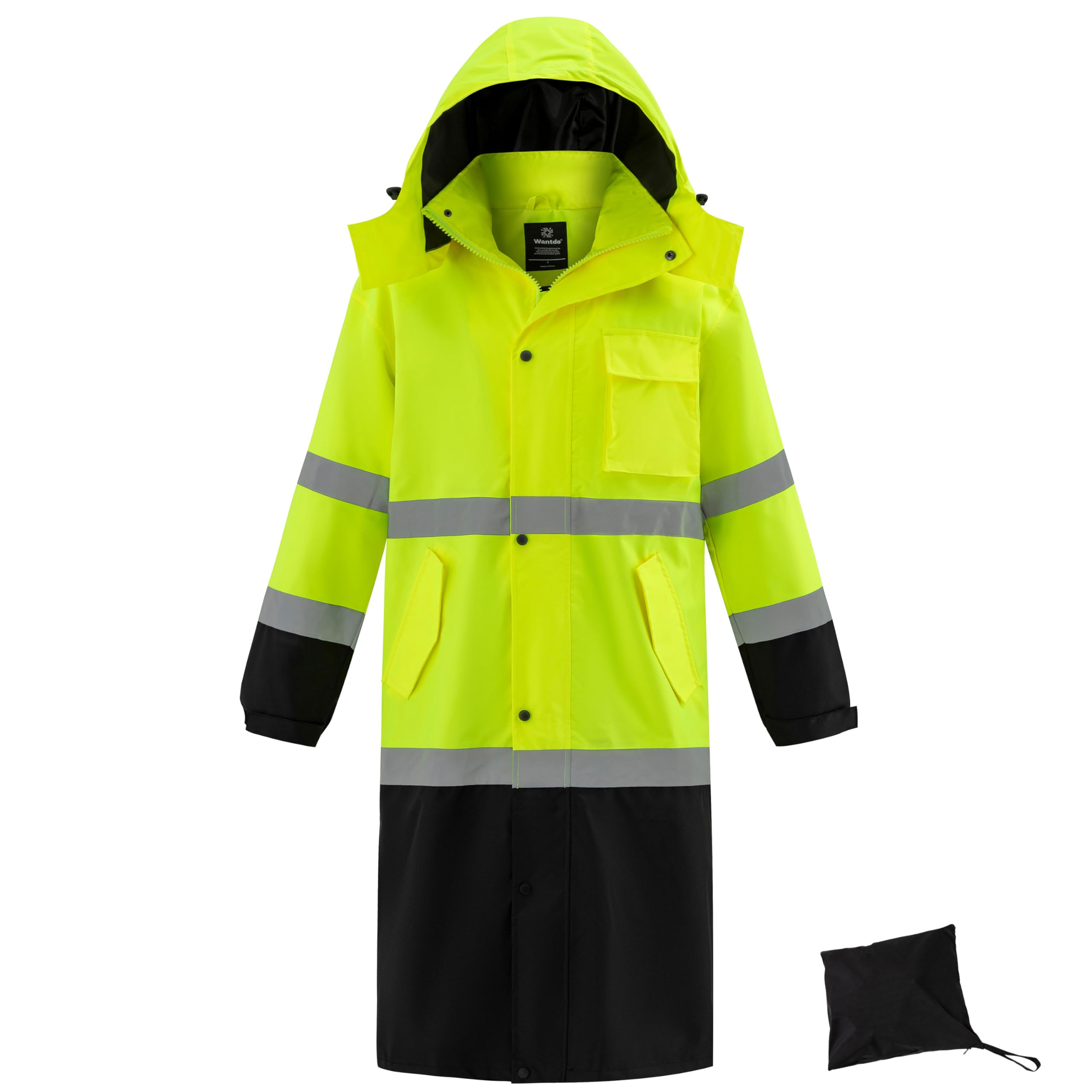 wantdo Hi Vis Rain Jacket Long Reflective Raincoat Waterproof with Carry Bag