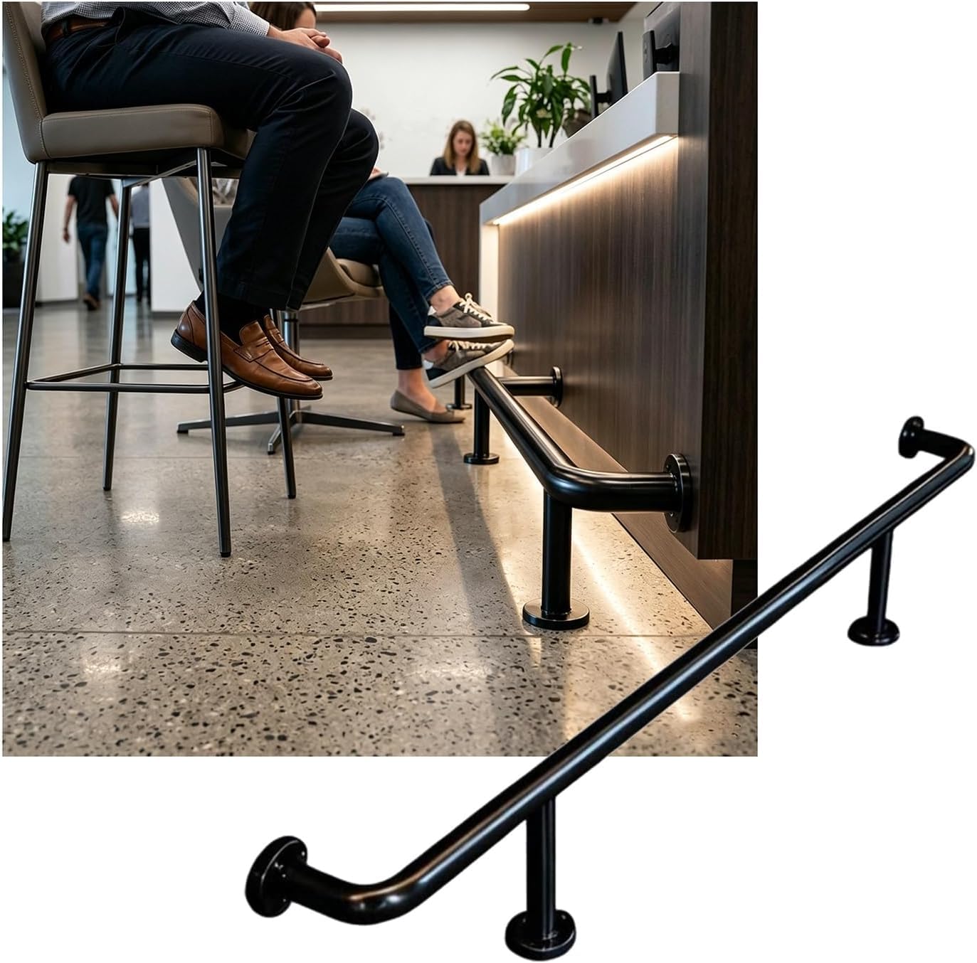 LXXW Bar Foot Rail Bar Foot Rail Kit，Stainless Steel Water-Resistant Bars Feet Rails for Kitchen Cafe Library Reception Desk(Schwarz,2.0M/6.56FT)