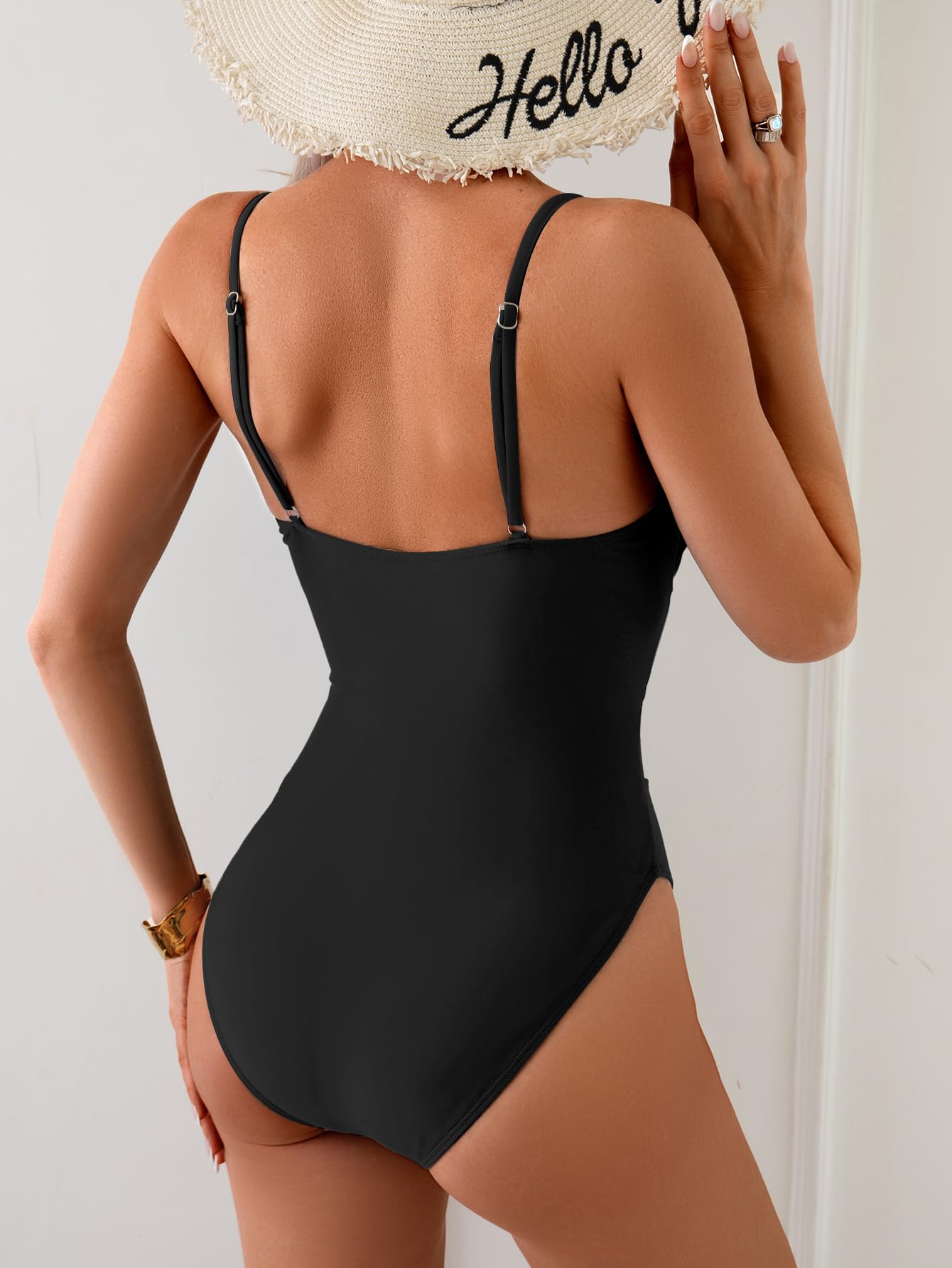 Eomenie Maillot de bain une pièce pour femme, monokini sexy avec découpes et pièces métalliques | Design étoile de mer, bretelles spaghetti réglables, soutien de soutien-gorge, bonnets doux amovibles