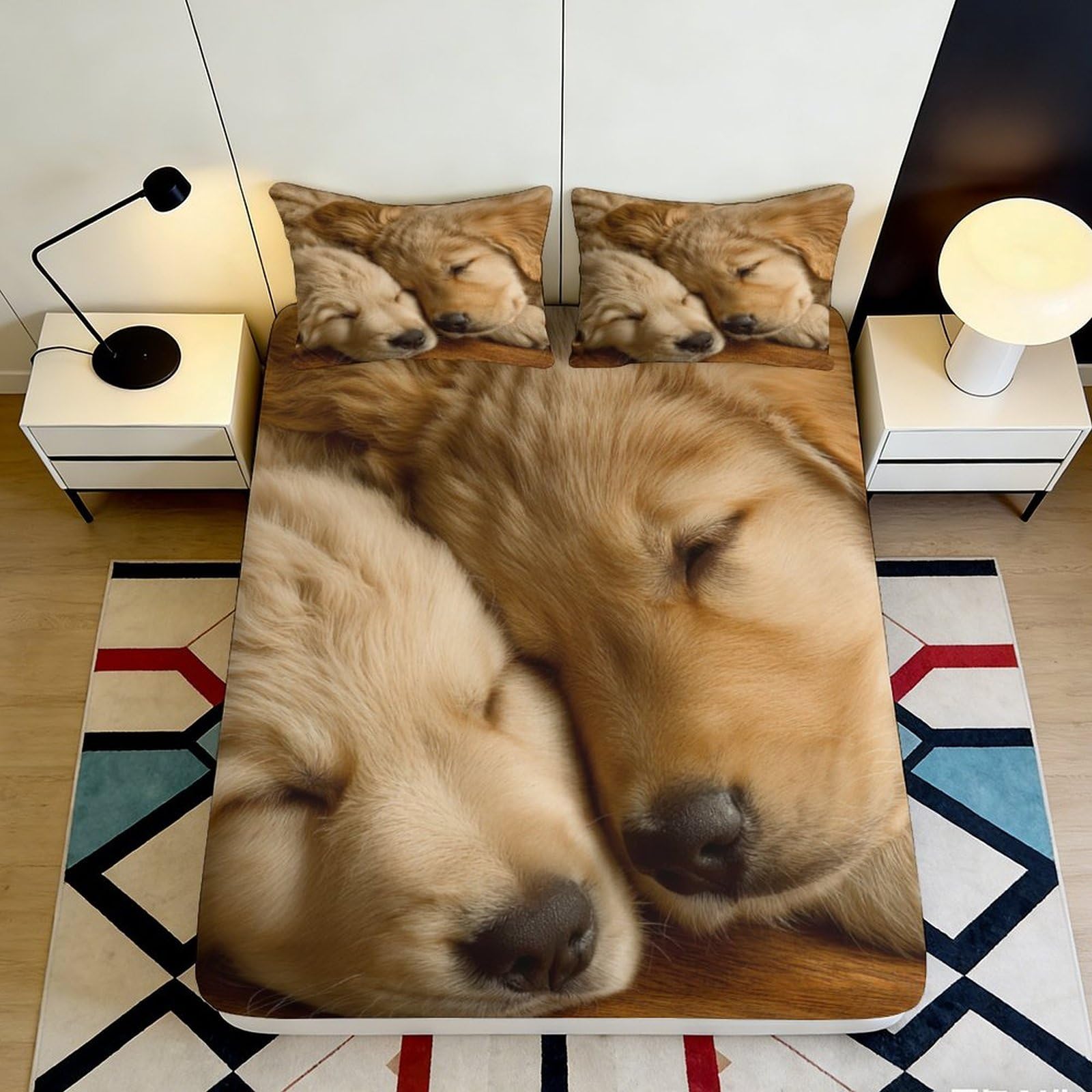 3D Printed Puppy Lovers Fitted Sheet Microfiber Soft Decorative Dog Face Mattress Cover for Bedroom Guest Room 90x200x25cm