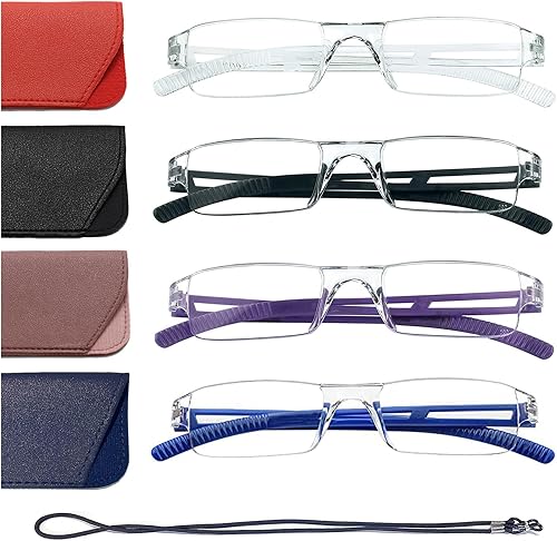 Hubeye 3 pares de anteojos de lectura sin marco, ultraligeros antiluz azul, lectores de computadora para mujeres y hombres con funda para anteojos,